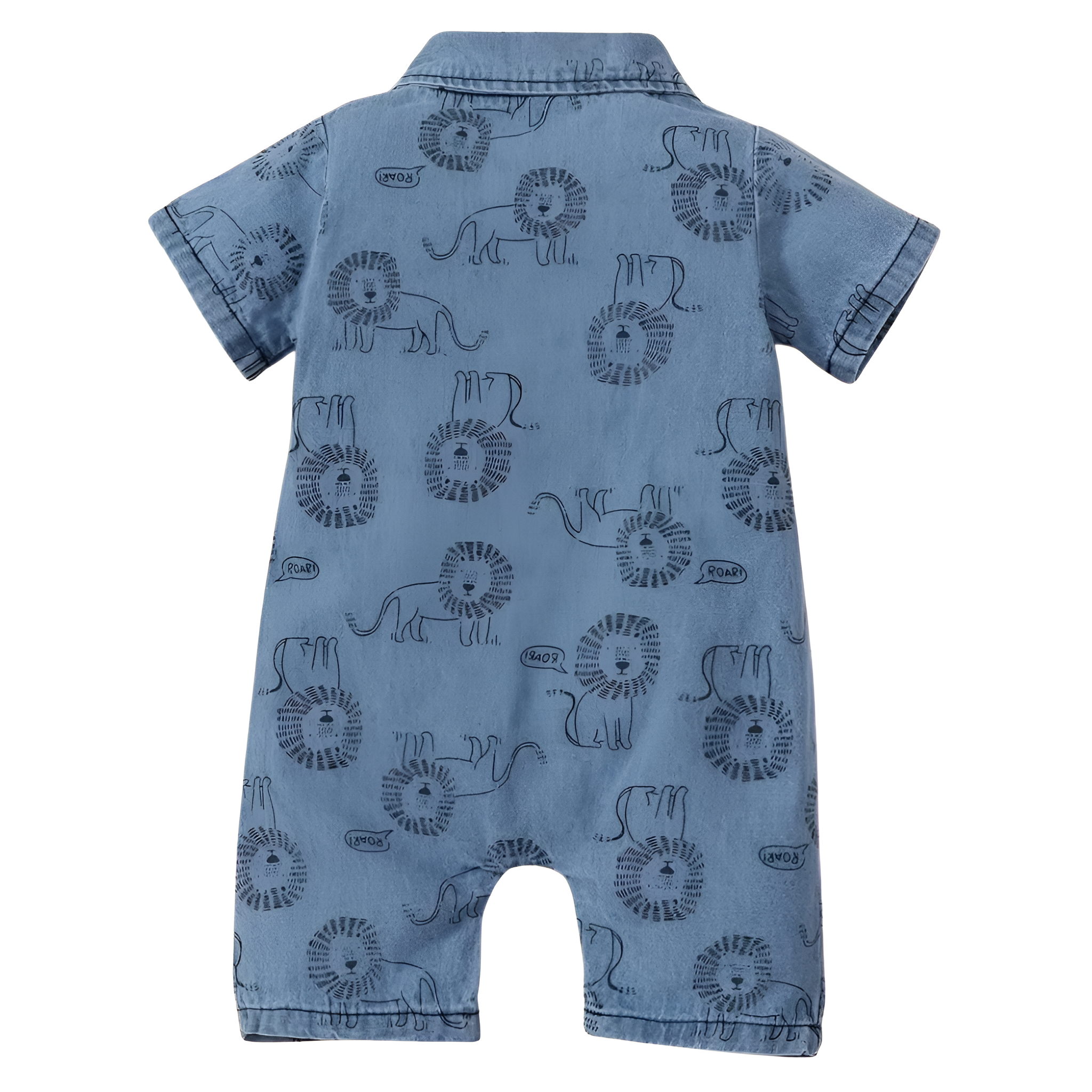 Lion Print Romper with Collared Design