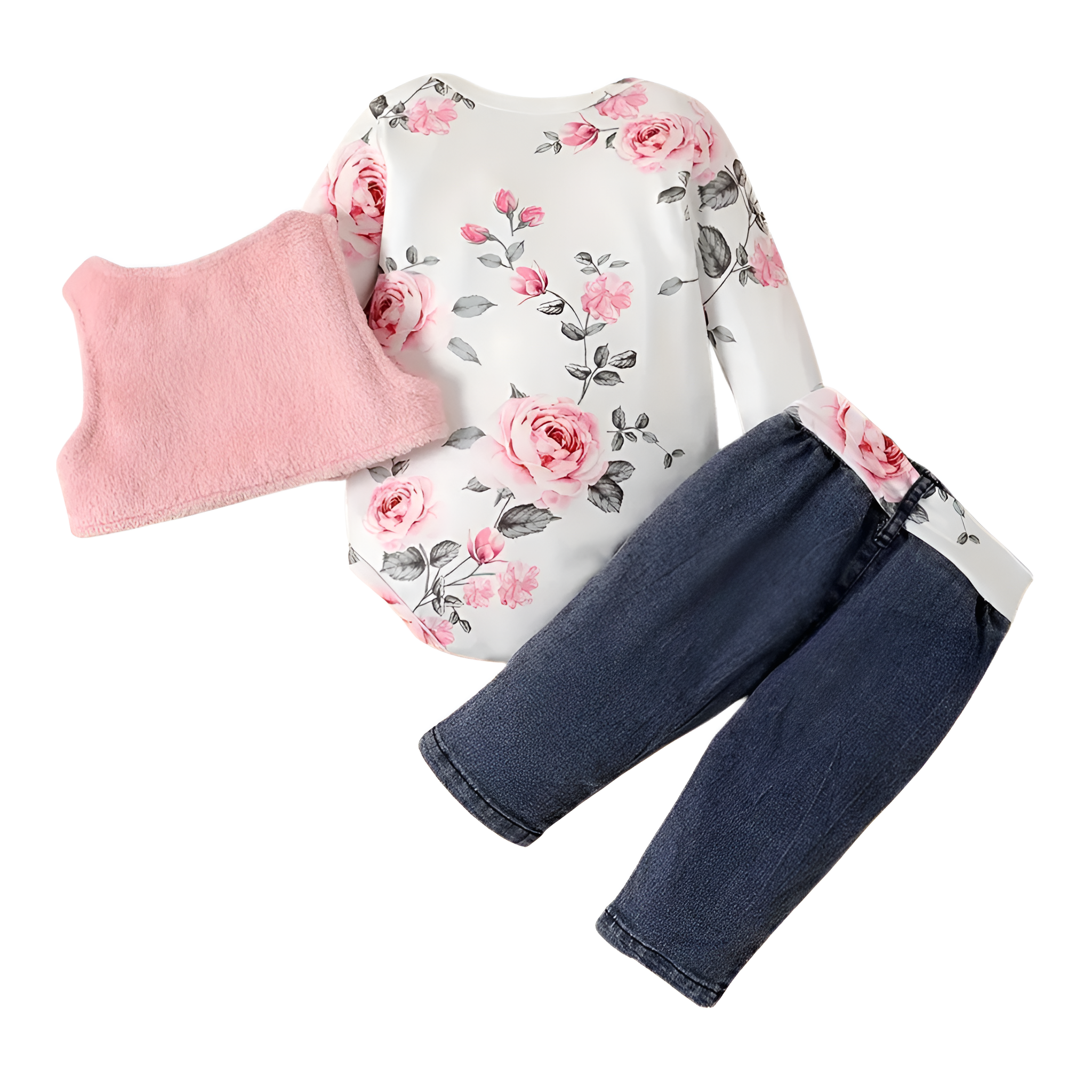 Baby Girl Floral Print Jumpsuit And Pants Set