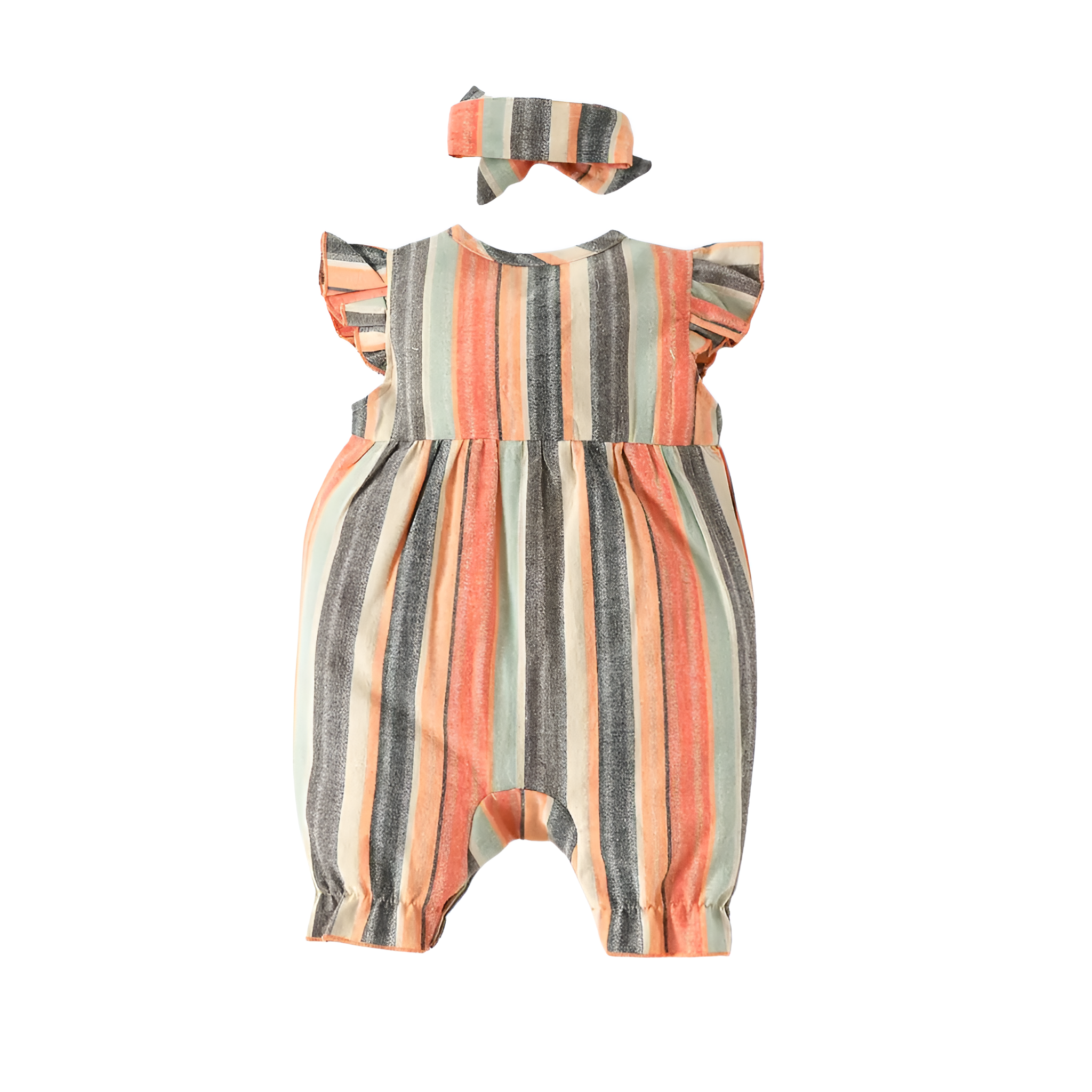 Striped Romper With Bow Detail And Ruffled Hem For Baby Girl