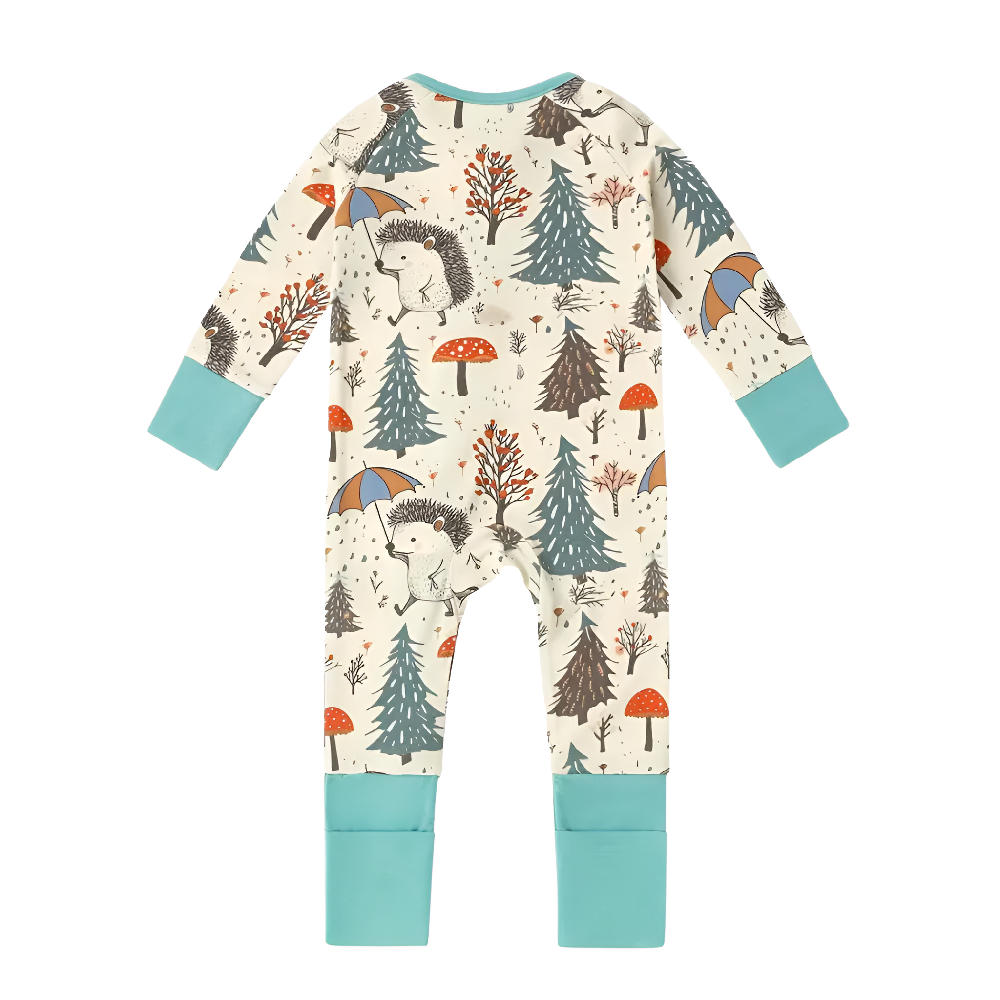 Hedgehog Forest Print Zipper Baby Romper