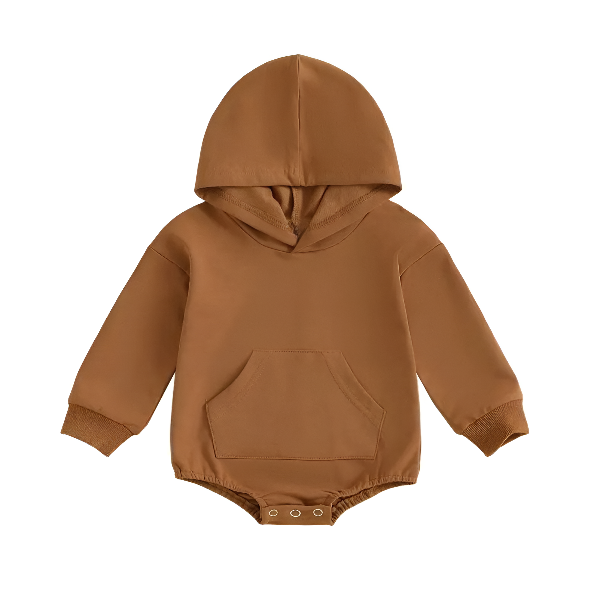  Baby Onesie Newborn Boy Girl Hooded Romper Long Sleeve Front Pocket Solid Color Bodysuit
