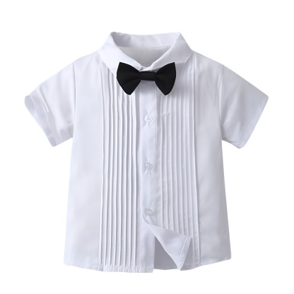 2 Piece Of Summer Gentleman Suit With Shirt And Shorts Set For Boys