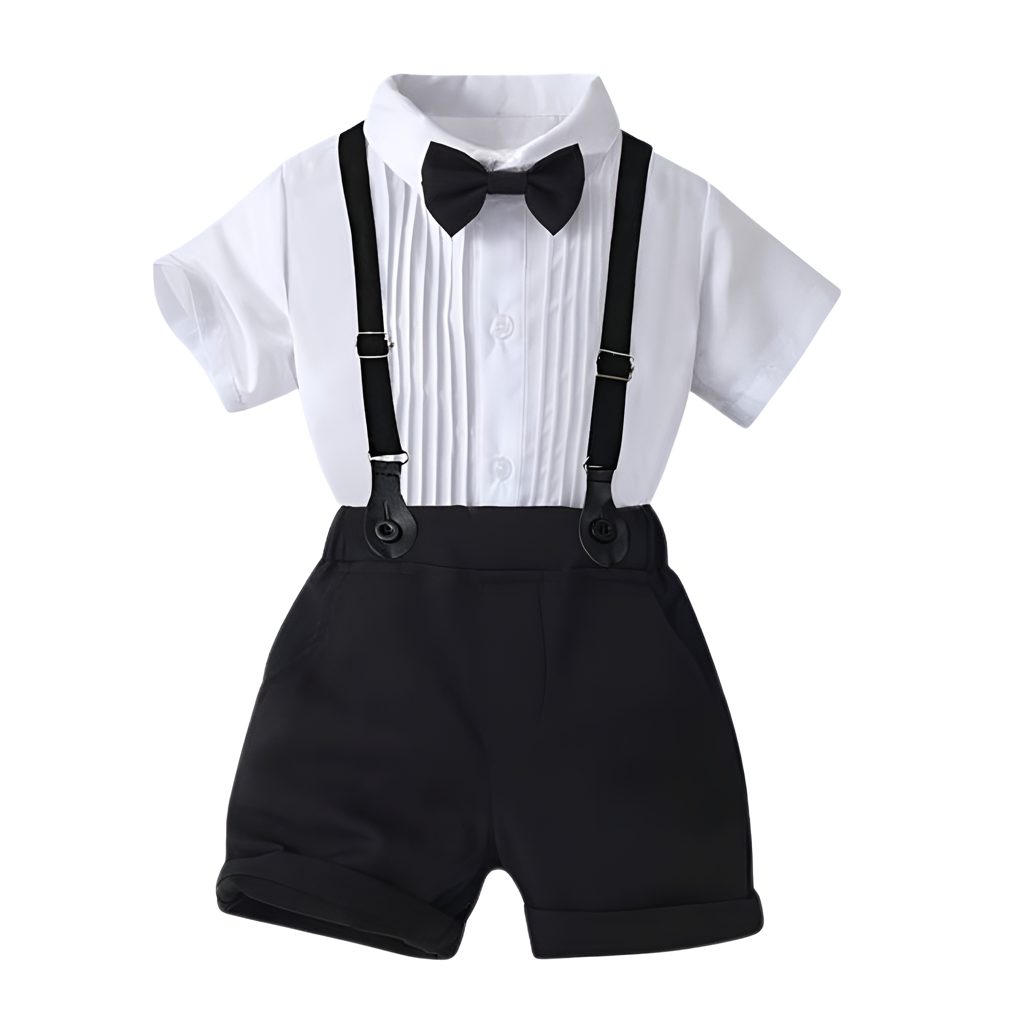 2 Piece Of Summer Gentleman Suit With Shirt And Shorts Set For Boys