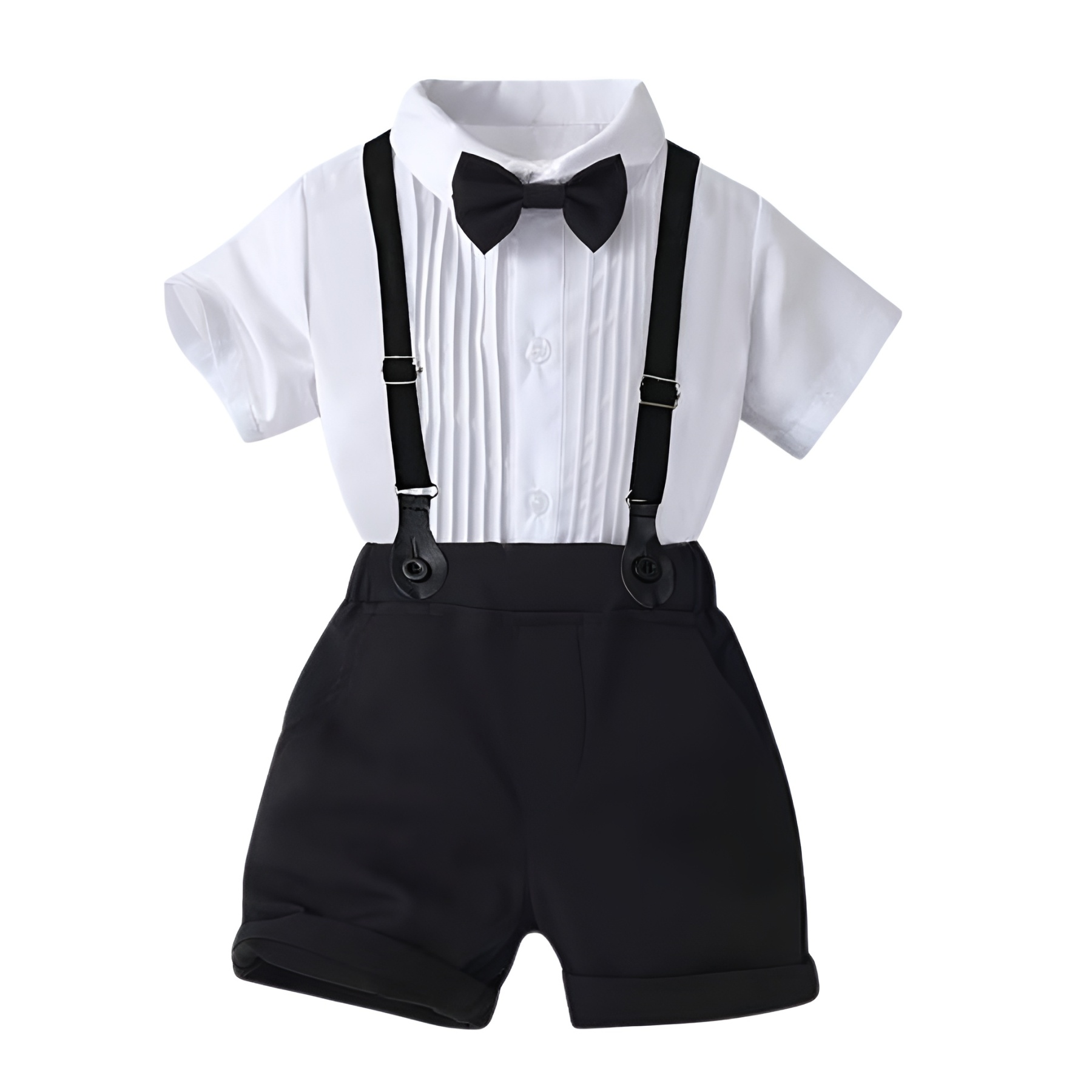 2 Piece Of Summer Gentleman Suit With Shirt And Shorts Set For Boys