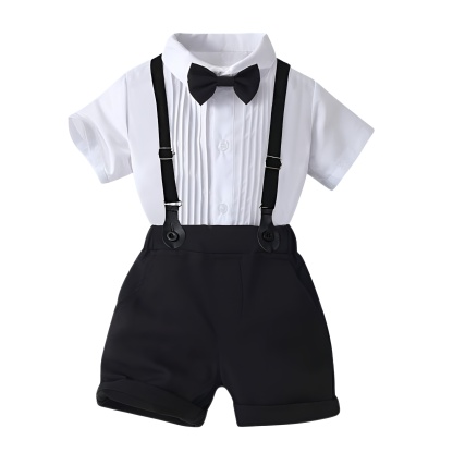 2 Piece Of Summer Gentleman Suit With Shirt And Shorts Set For Boys