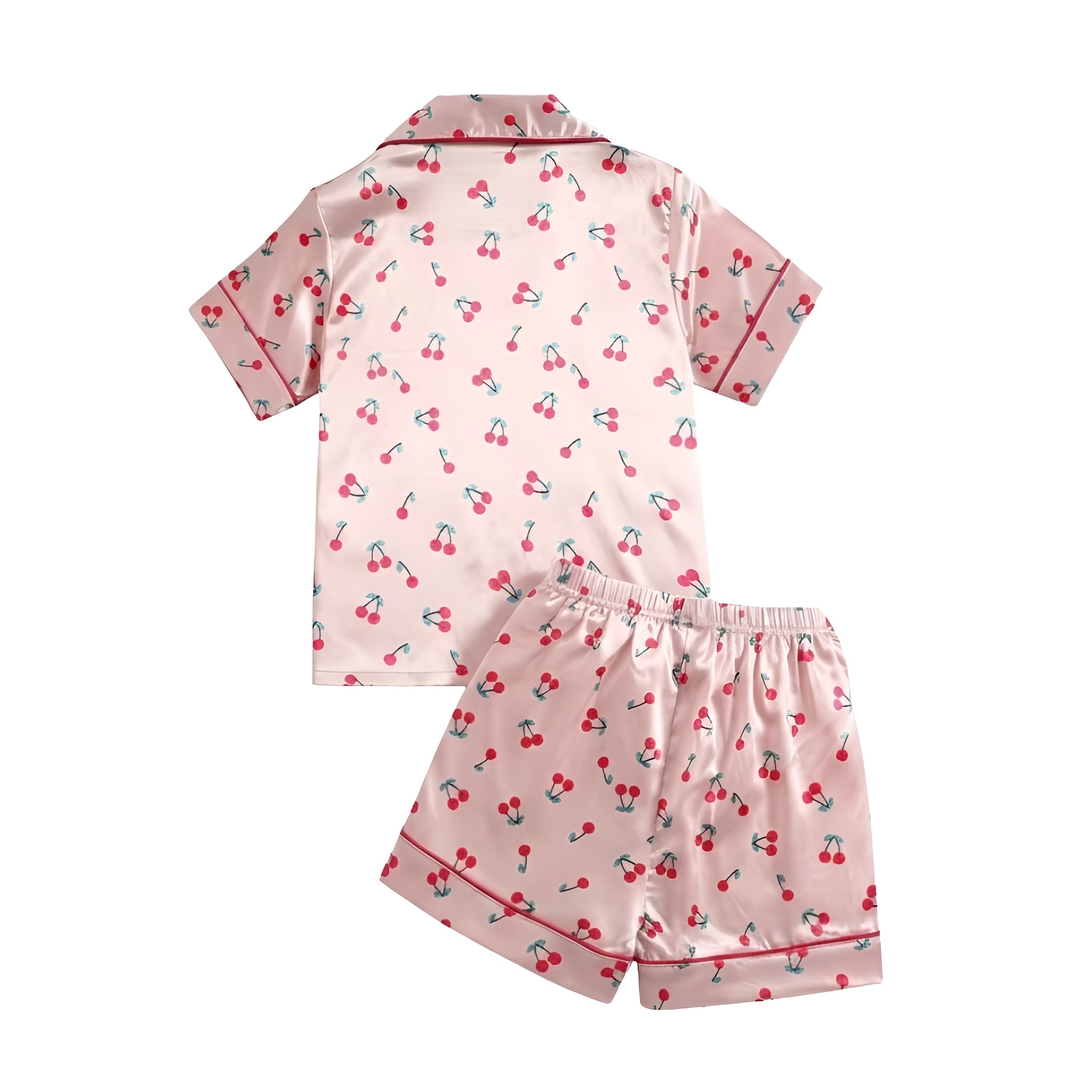2 Piece Pajama Set With Cherry Print Top And Shorts For Girls