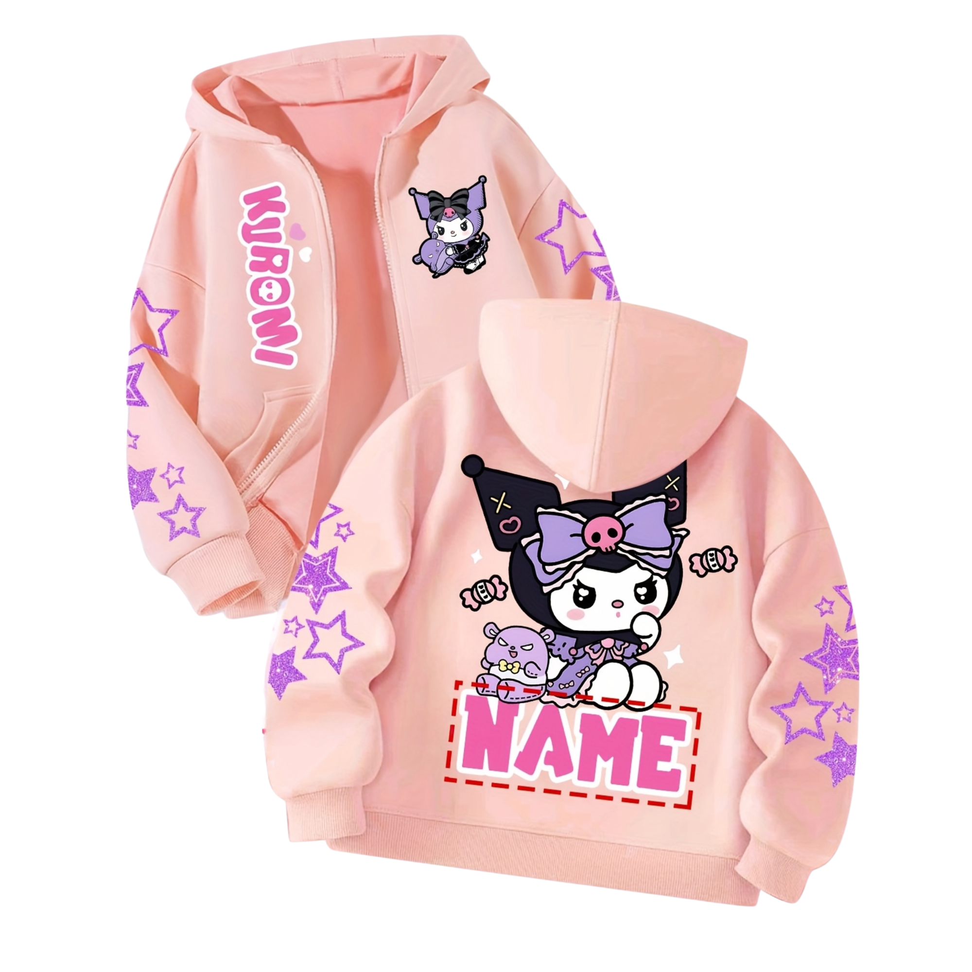 Customizable Cardigan Hoodie Featuring Adorable Double-Sided Fun Prints of Kuromi