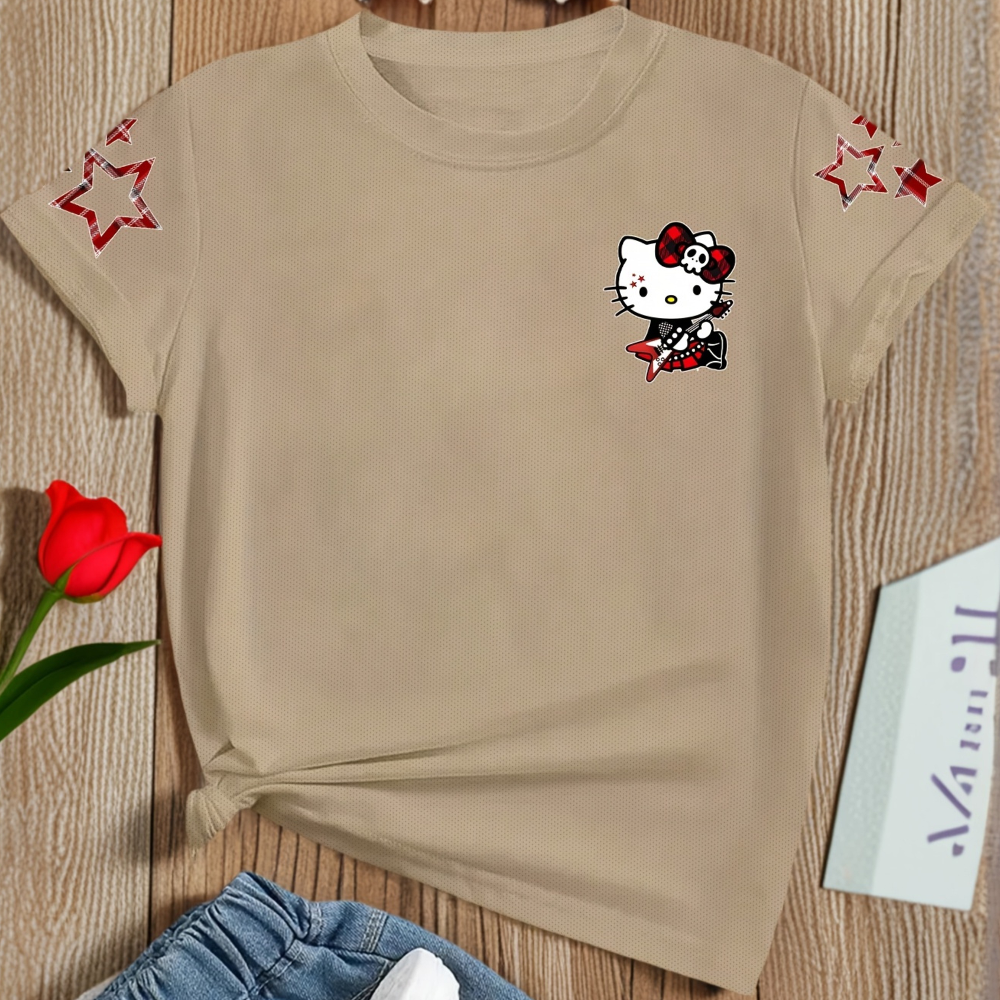 Short Sleeved T Shirt For Girls With Hello Kitty Double Sided Print