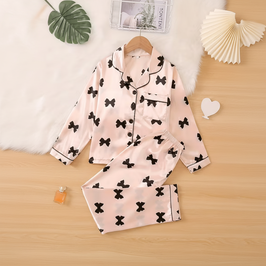 Bowknot Print Pajama Set For Kids