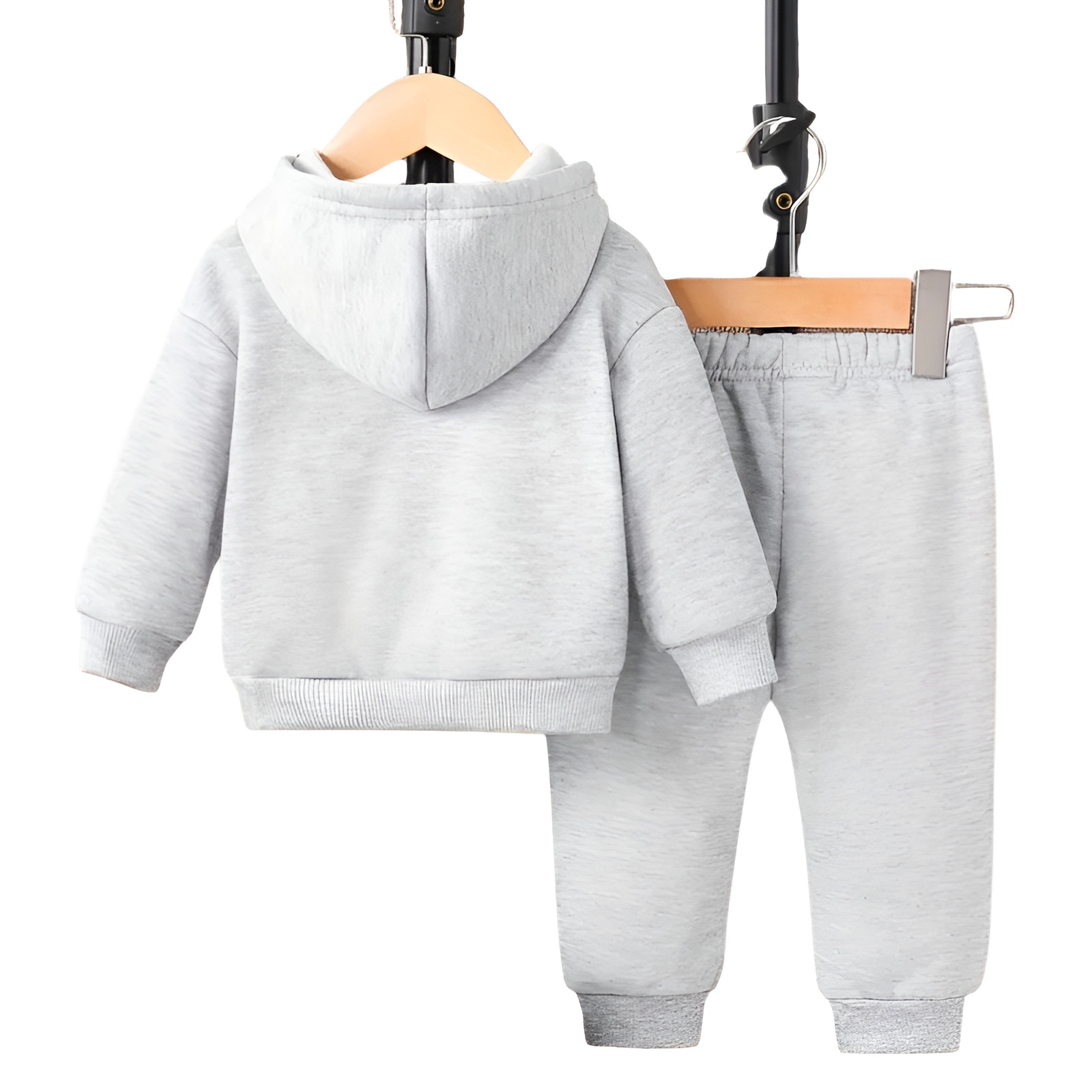Boy Letter Print Fleece Hooded Sweatshirt Sweatpants Casual Two Piece Set