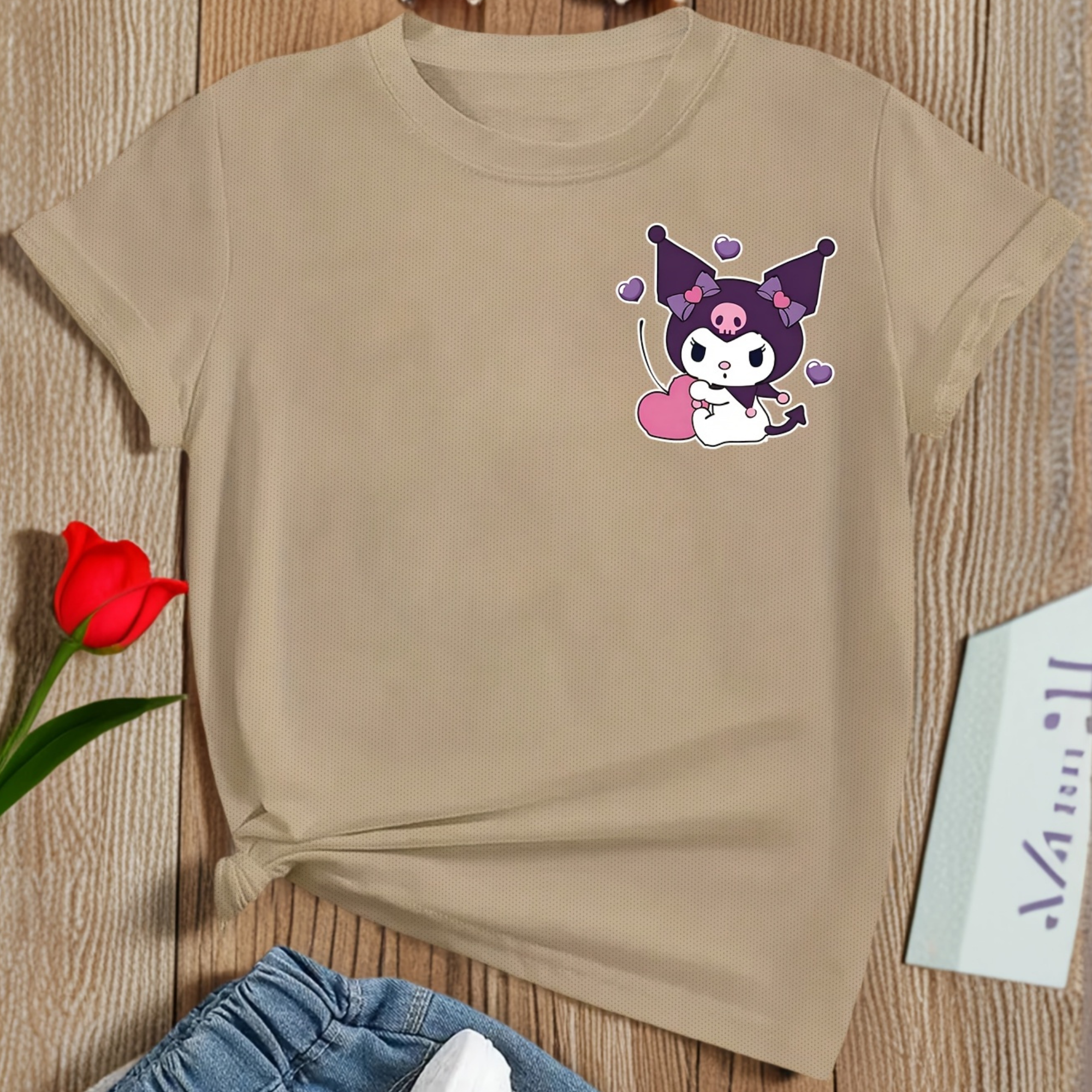 Mesh Short Sleeve T Shirt With Double Sided Kuromi Printed For Girls