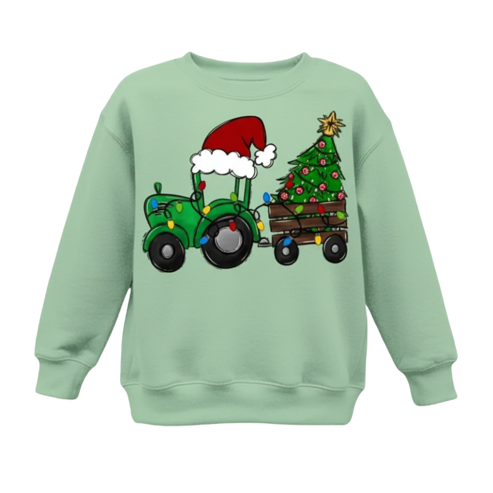 Cozy Boys Tractor Carrying Christmas Tree Design Sweatshirt
