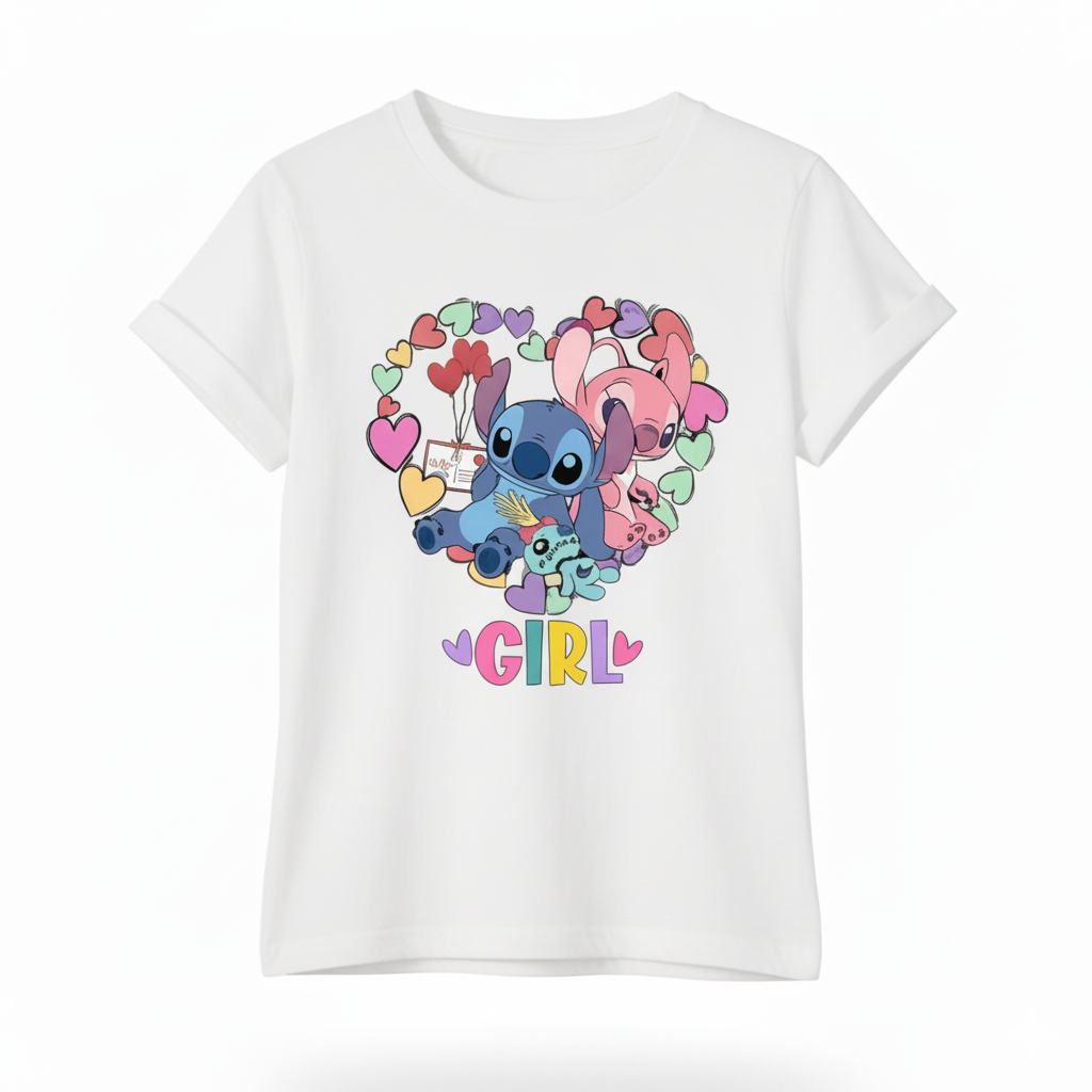 Stitch Angel Cartoon Colorful Print Kids Shirt