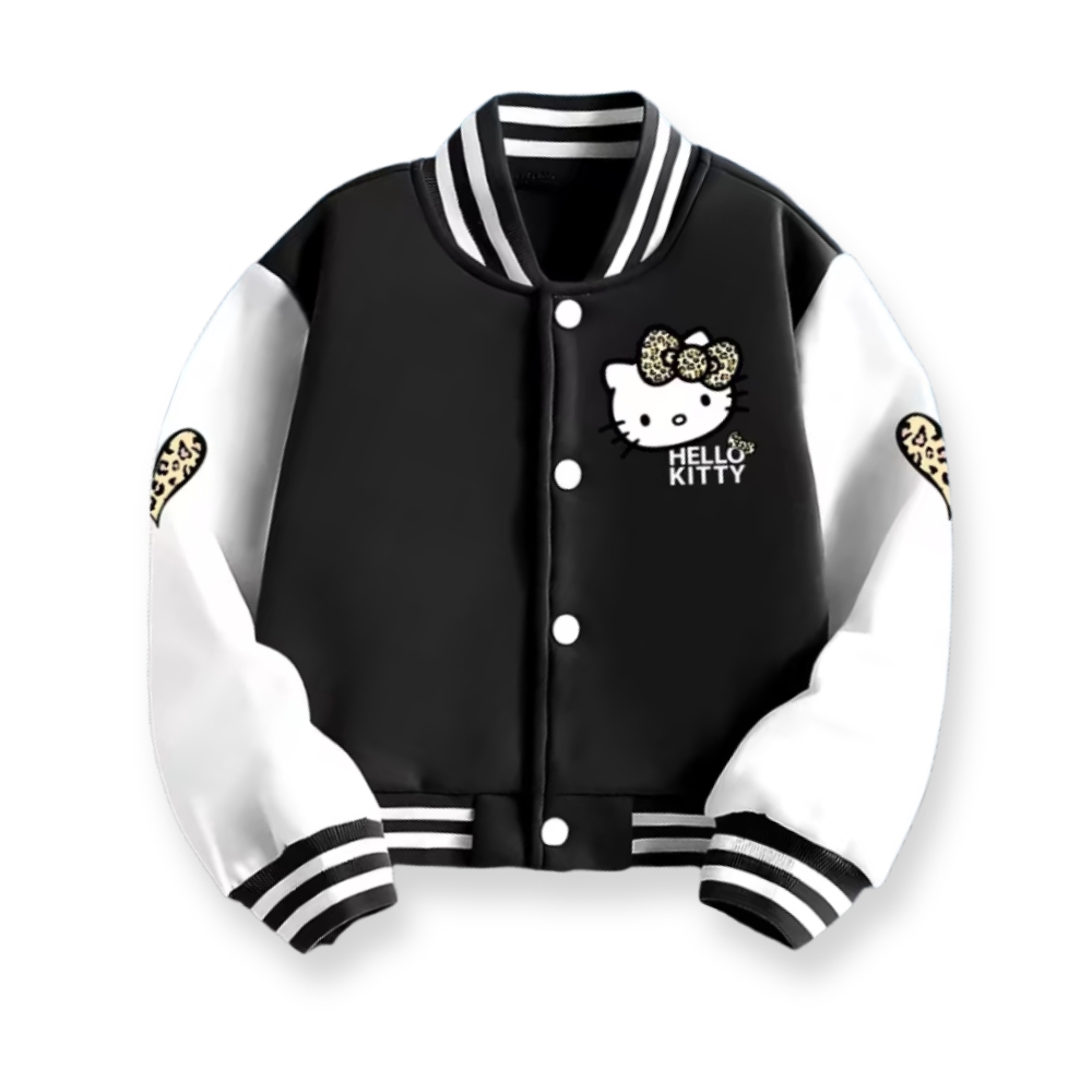 Personalized Hello Kitty Cartoon Leopard Bow Printed Baseball Jacket