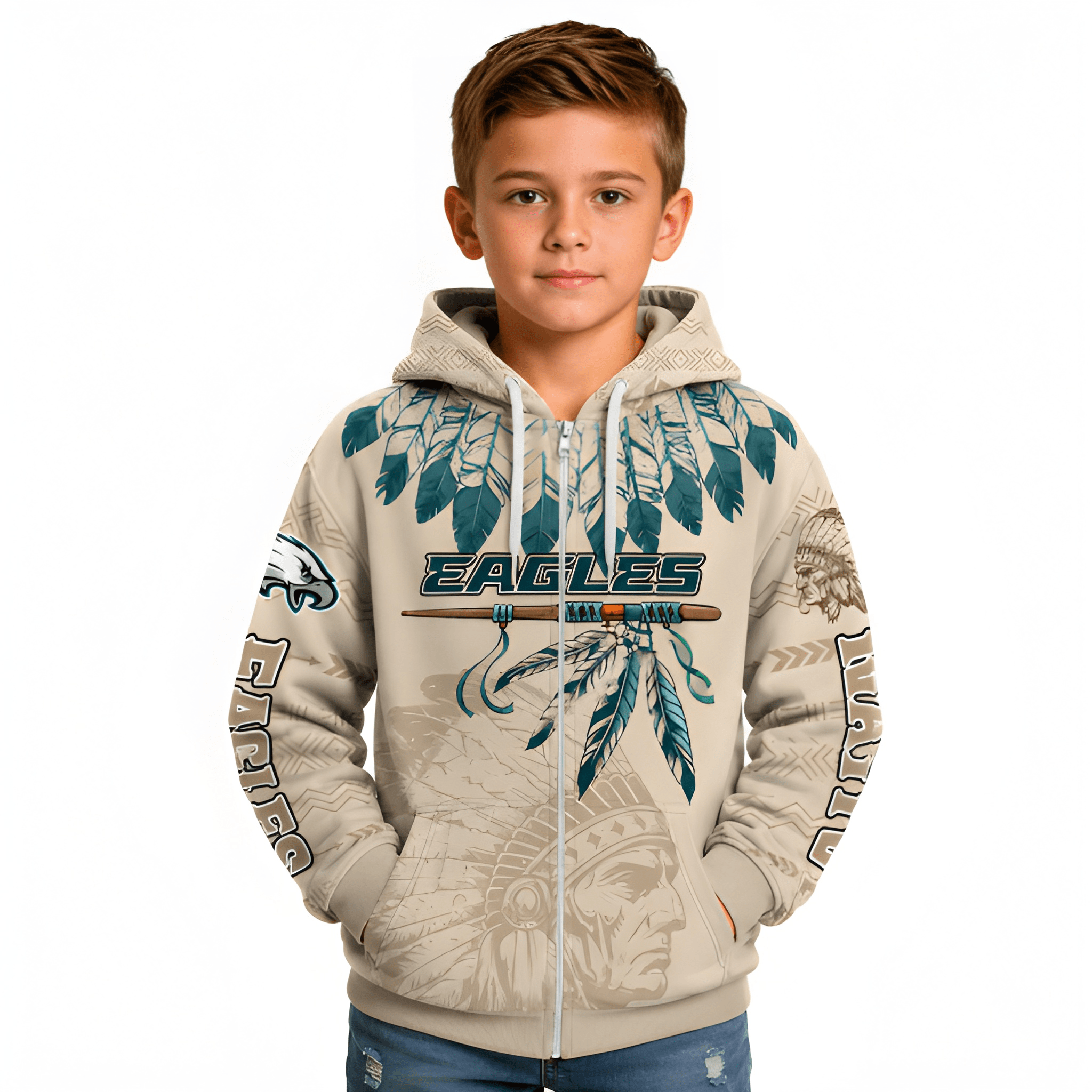 Personalized Eagles Heritage Zip Up Hoodie For Kids