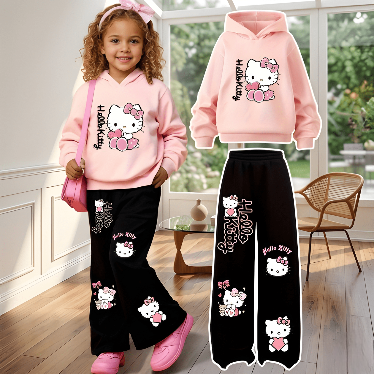 2pcs Set, Girls' Hoodie And Straight-Leg Pants