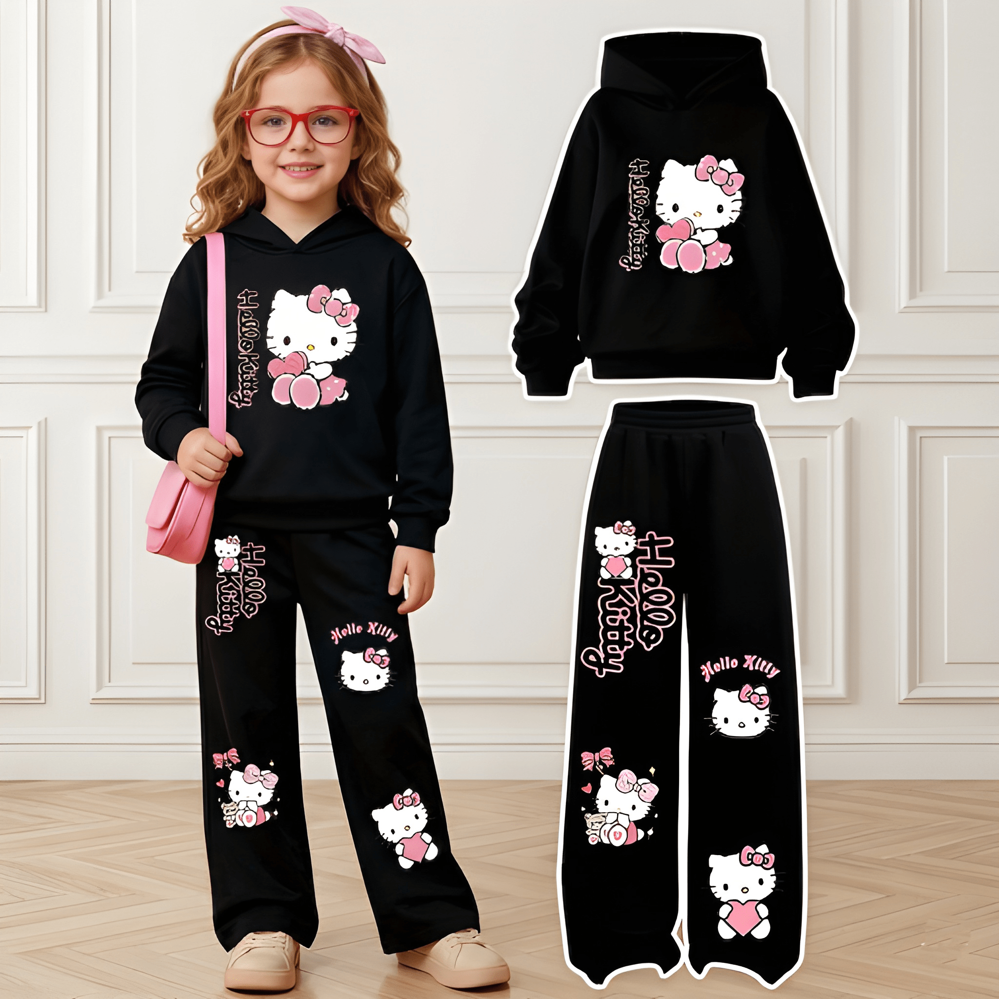 2pcs Set, Girls' Hoodie And Straight-Leg Pants