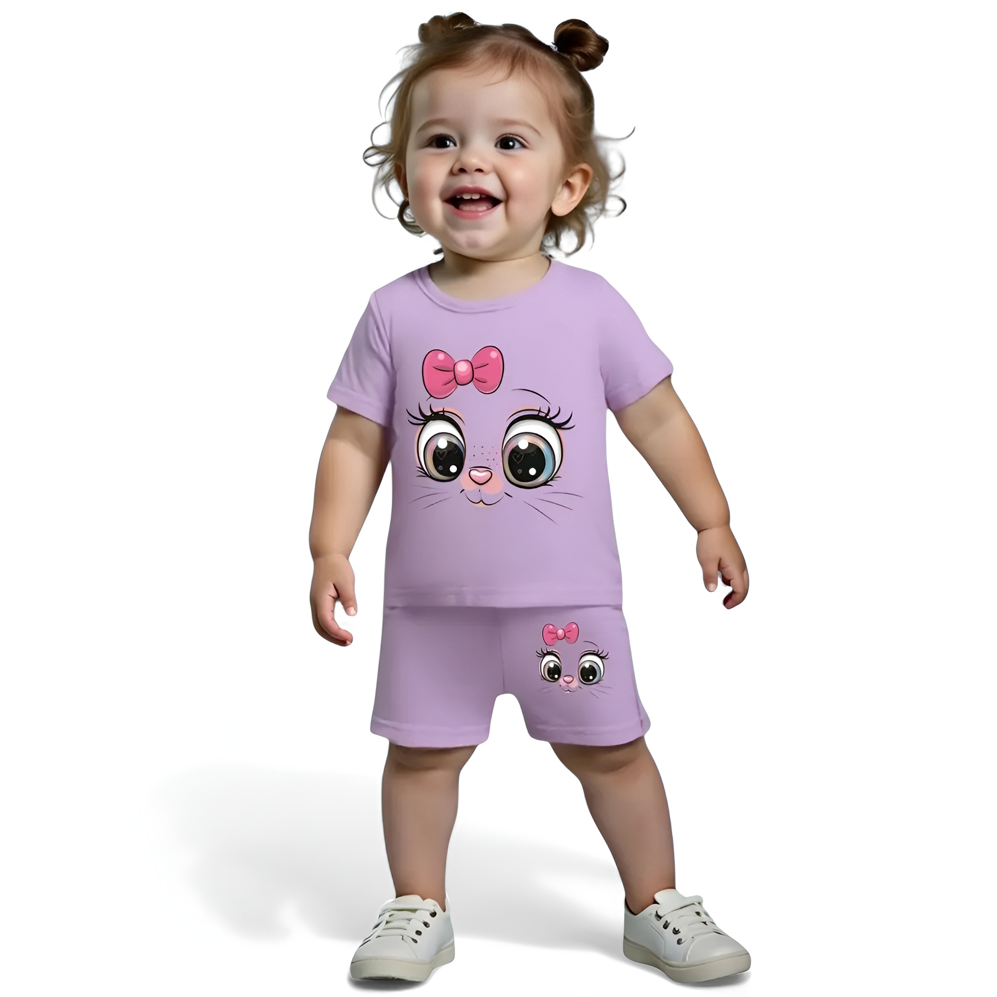 Summer Style Baby Girl Cartoon Eyes Printed Round Neck Shorts