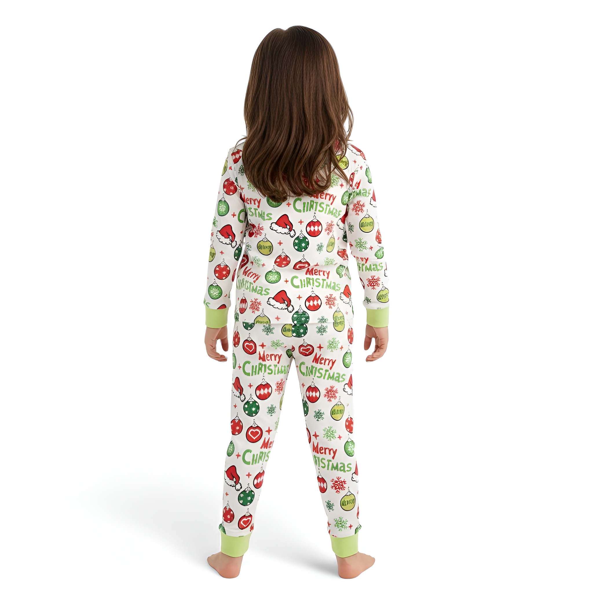 Christmas Green Trim Santa Hat Balloon Print Long Sleeve Set