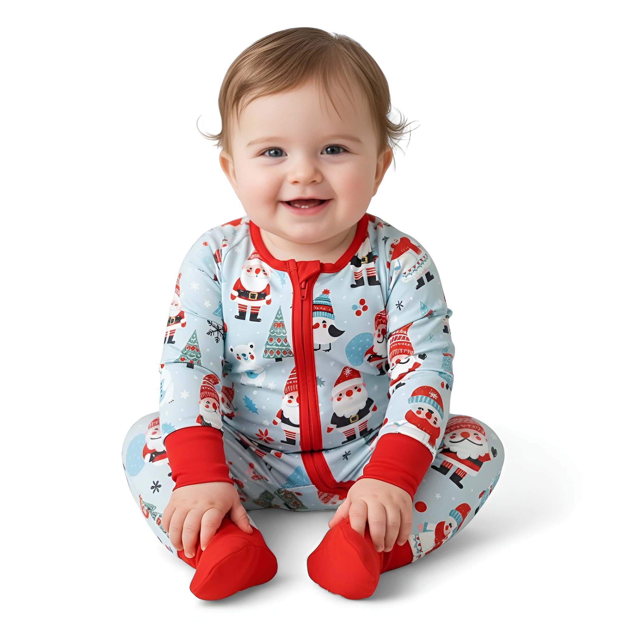 Christmas Trees Printed Long Sleeves Zipper Jumpsuit 