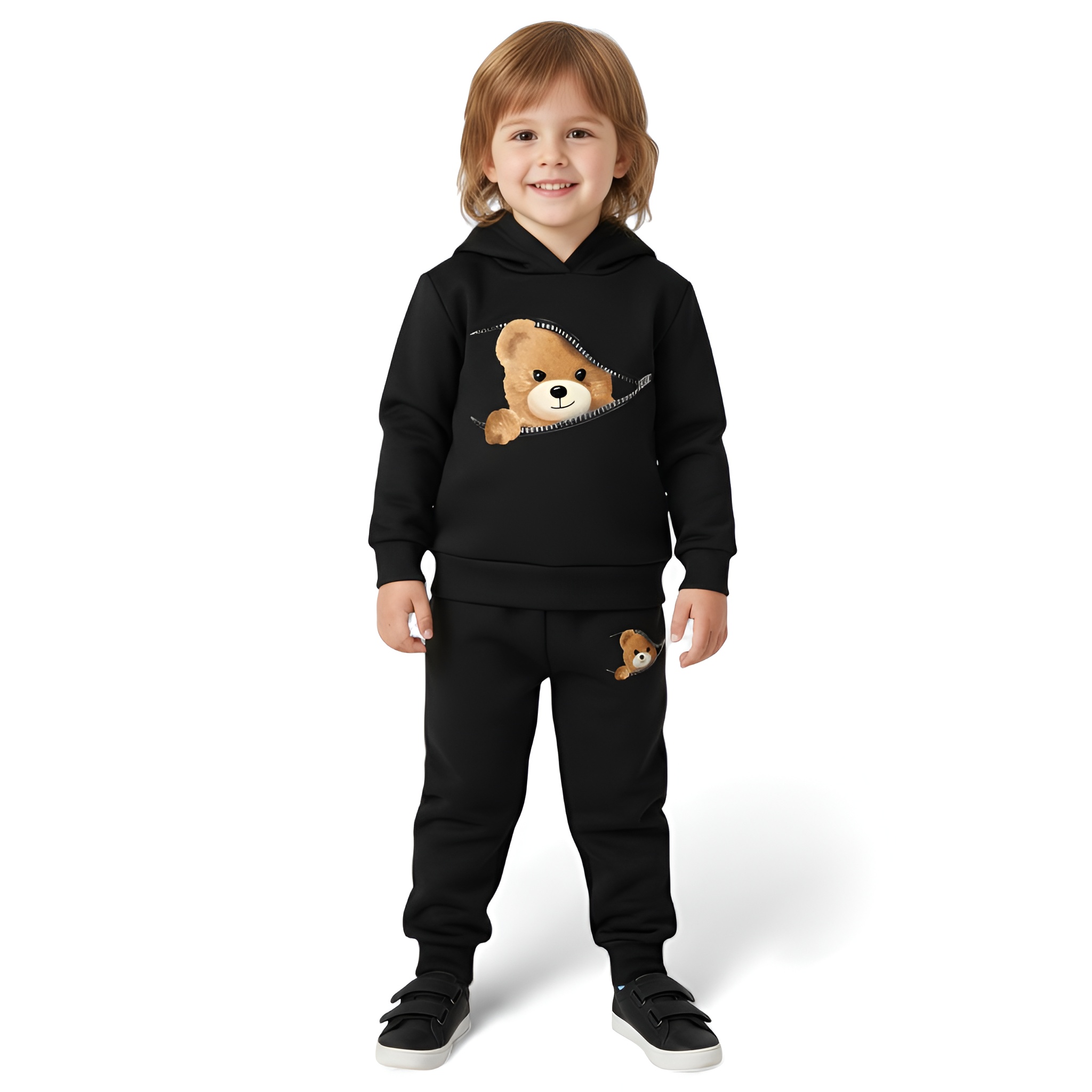 Boys Cartoon Bear Hoodie And Pants Set