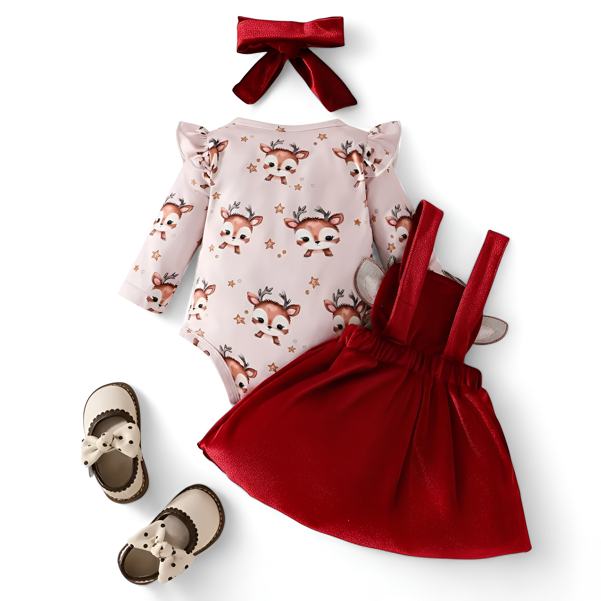 Cute Baby Girl Christmas Deer Print Long Sleeve Bodysuit