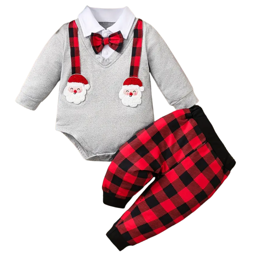 2 Piece Of Boys Plaid Christmas Suit With Bow Tie And Hat