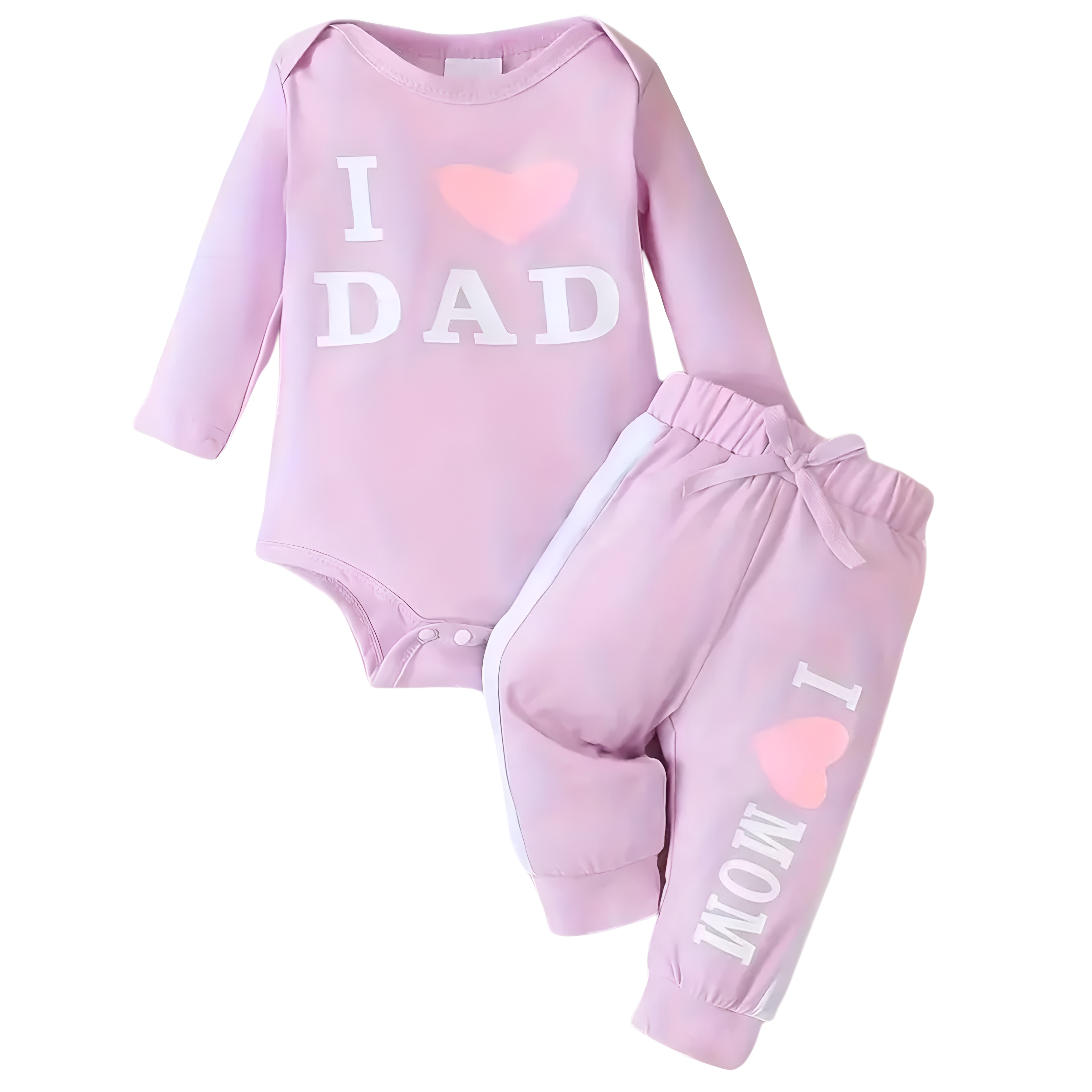 I LOVE MOM Print Bodysuit Casual Pants Toddler and Infant Girl Clothing Set