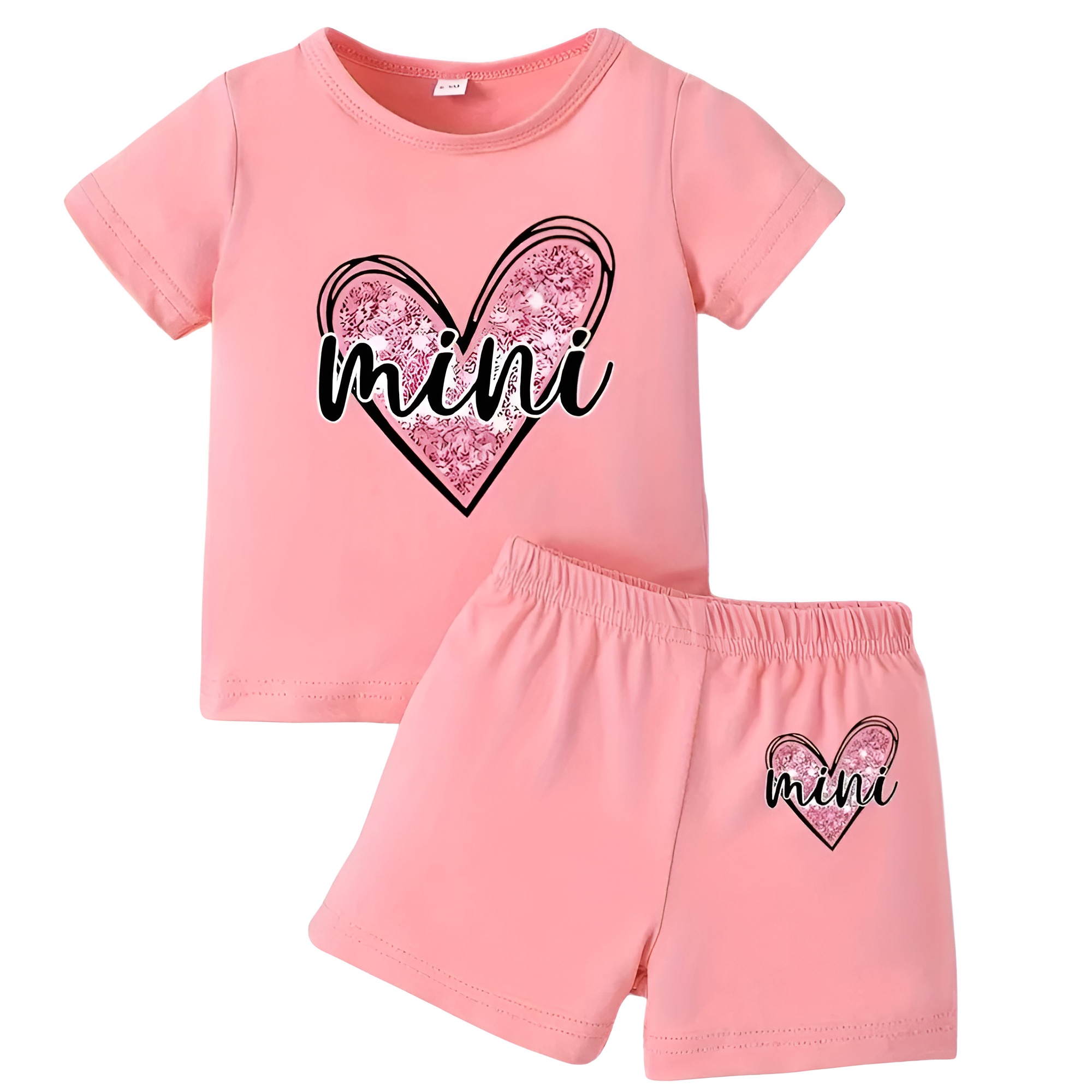 Toddler And Infant Girls Round Neck Letter Print Short Sleeve Top Shorts Casual Two Piece Set