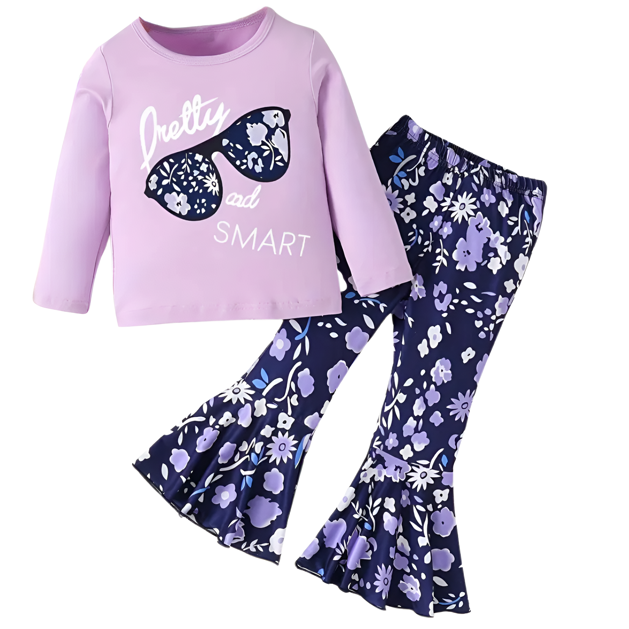 Children Casual Outdoor Long Sleeve Shirt with Alphabet Pattern and Flared Pants