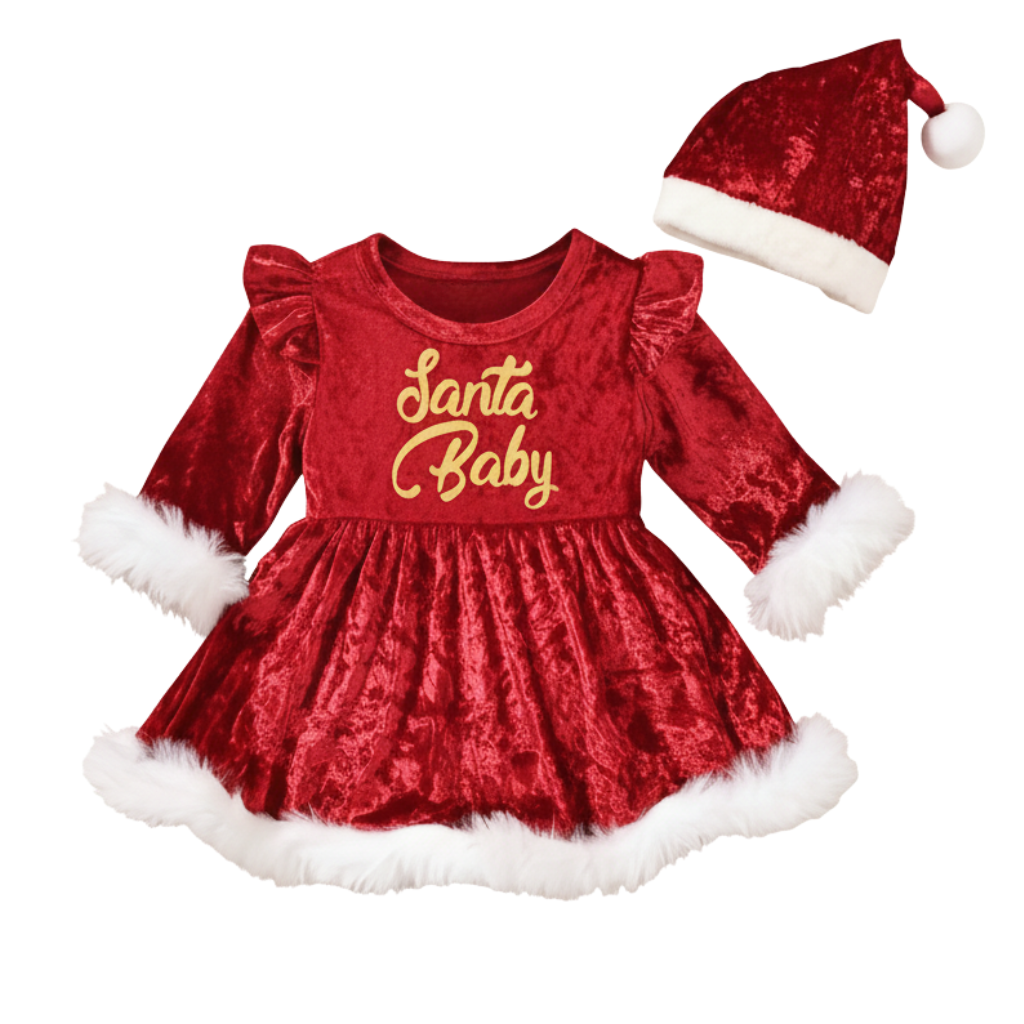 Santa Baby Printed Christmas Bodysuit Set
