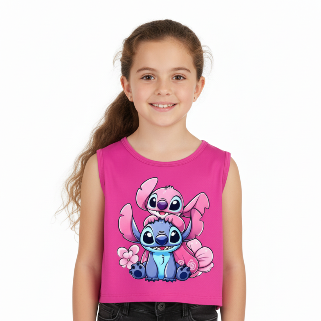 Girls Sleeveless Summer Outfit with Cartoon Printed Tank Top
