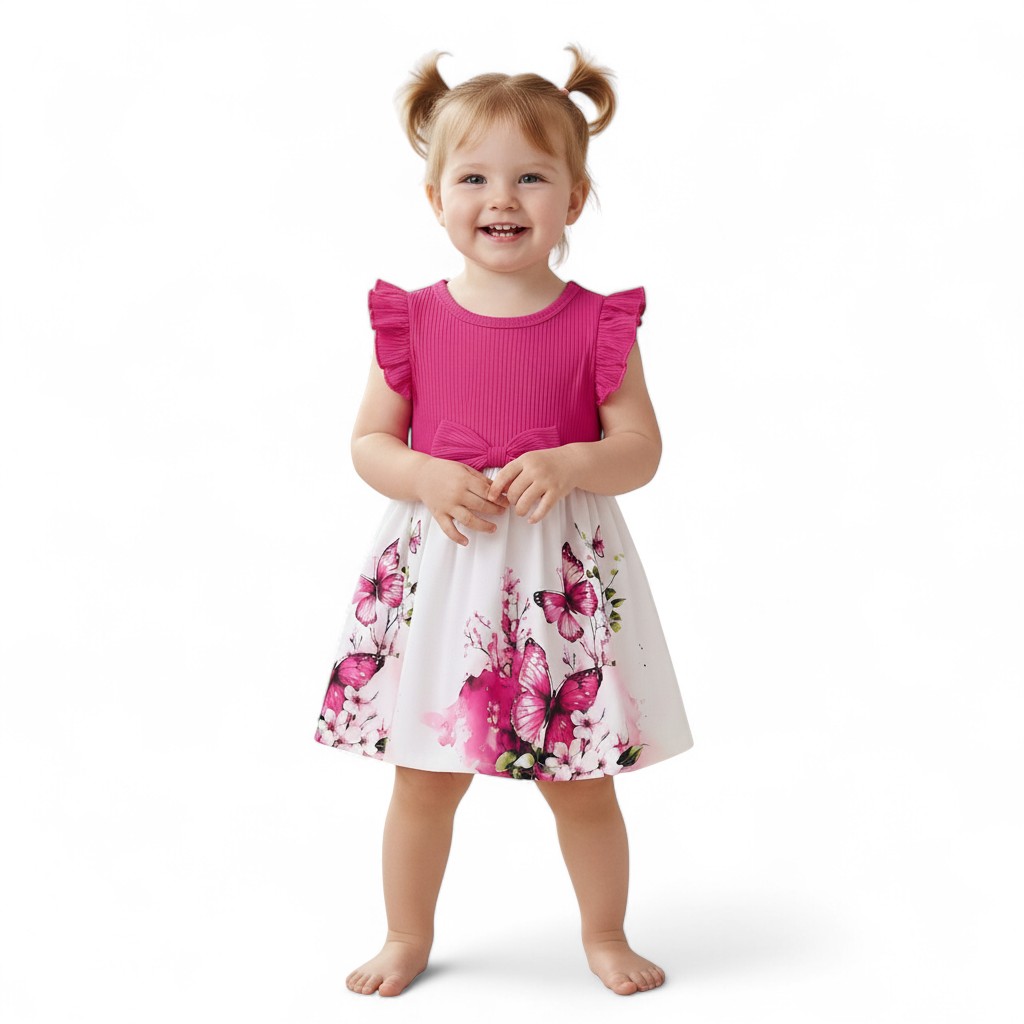 Summer Infant Girls Casual Dress With Round Neck