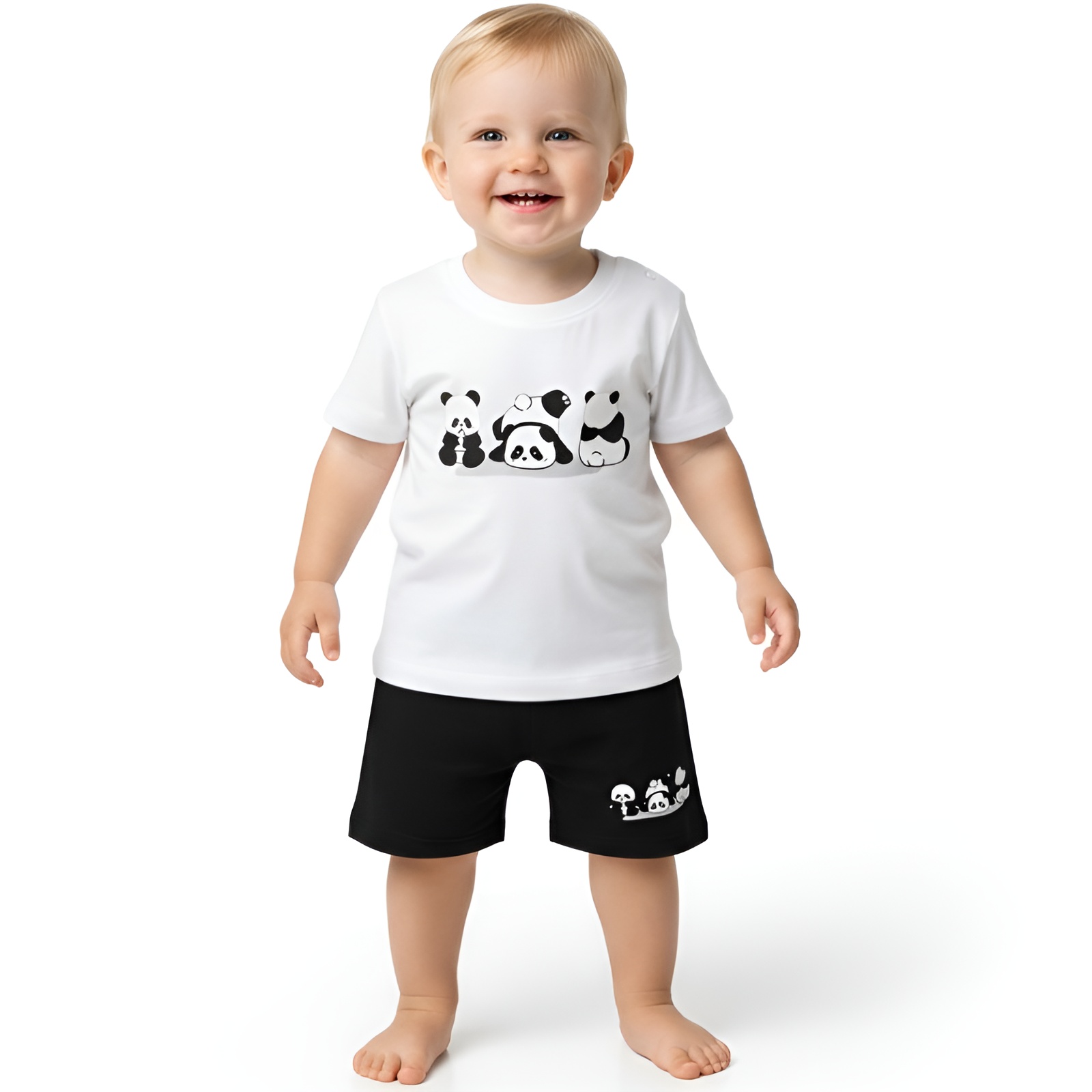 Boys and Girls Cartoon Print Short Sleeve Tshirt and Shorts Two Piece Set