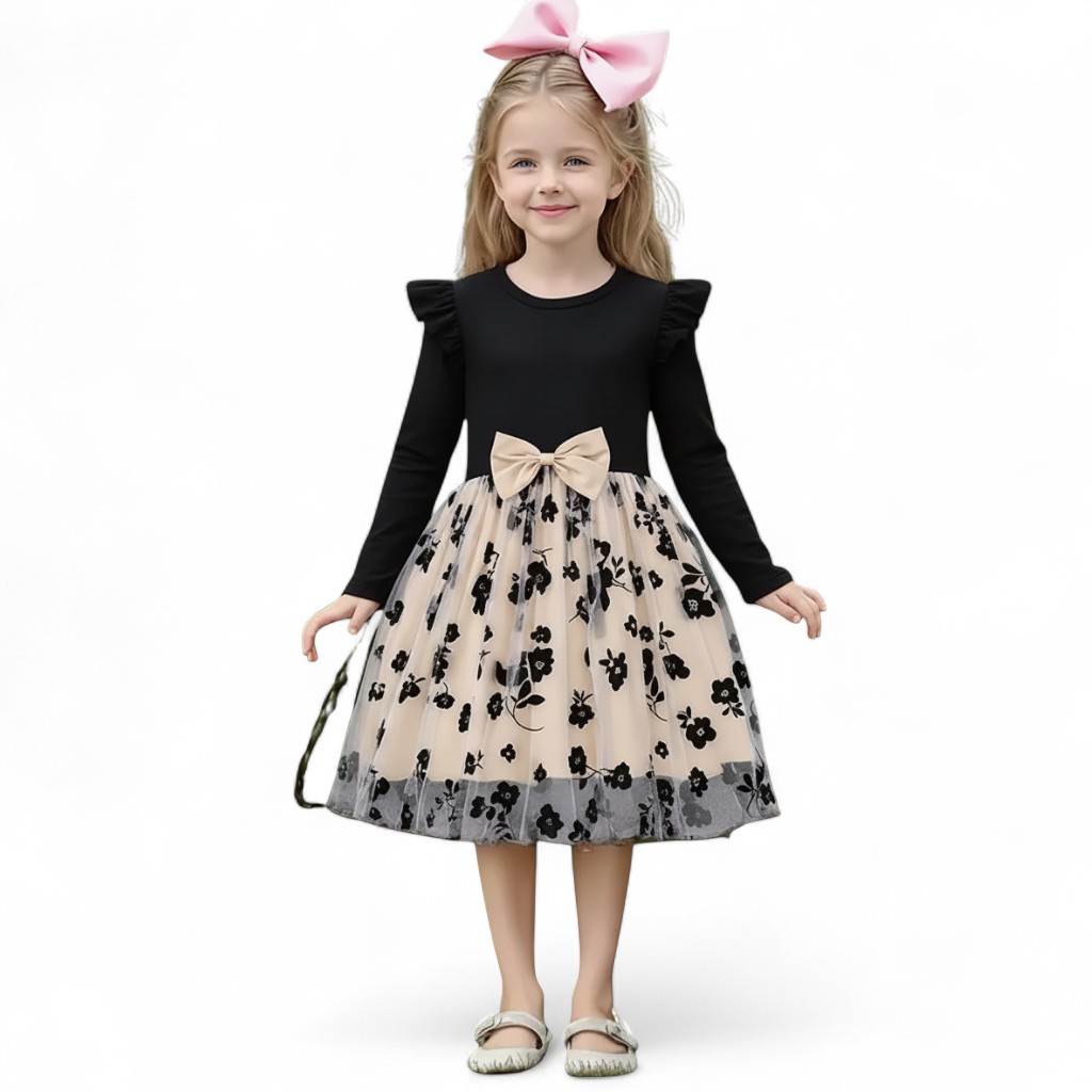 Baby Girl Sleeveless Floral Print Dress With Ruffled Hem