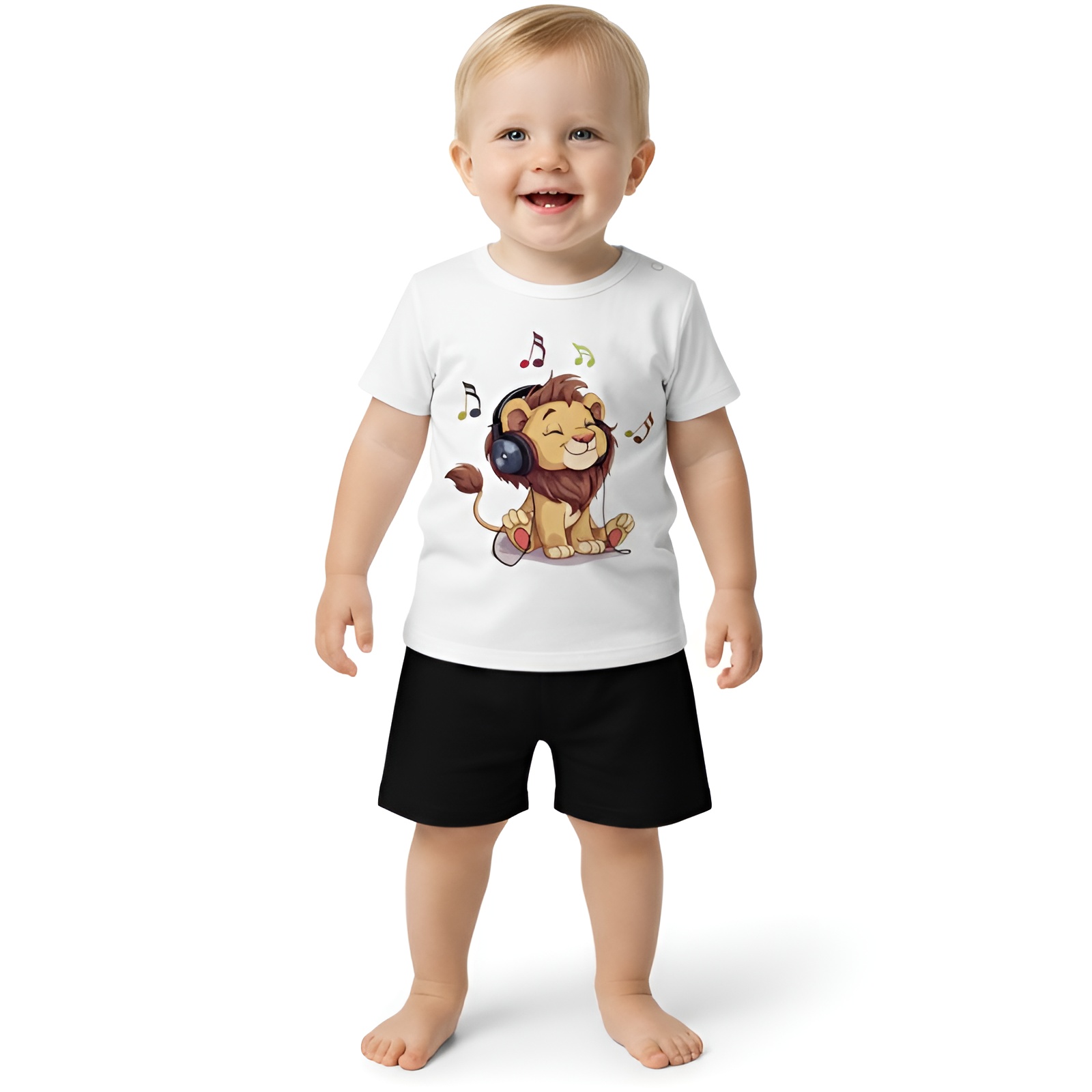 Girls and Boys Cartoon Lion Print Short Sleeve TShirt With and Shorts 2 Piece Set
