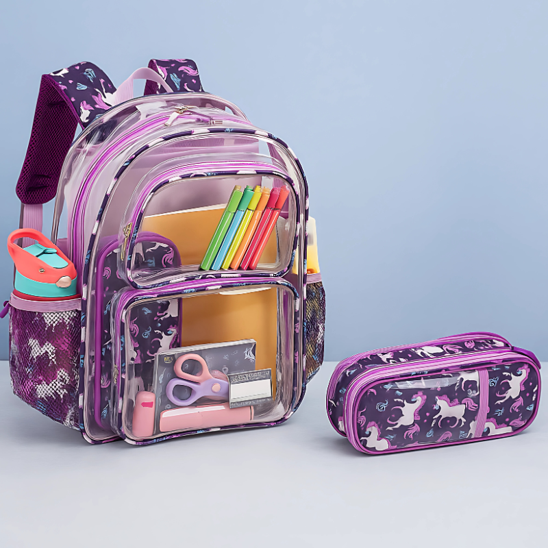 Kids Backpack Pencil Case Set Clear PVC School Bag