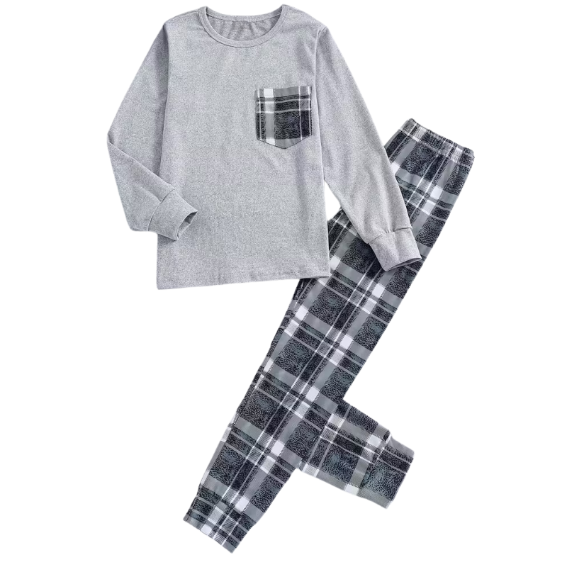 Boys Plaid Casual Base Layer and Pajama Set