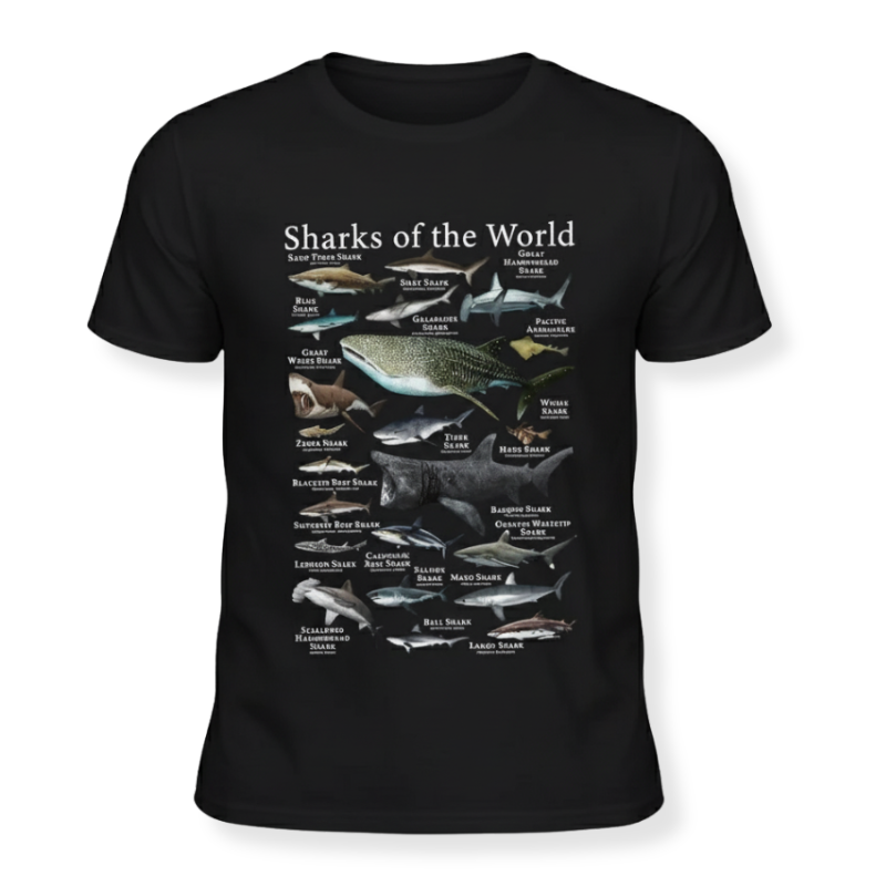 Sharks Of The World Graphic Printed T Shirt For Boys