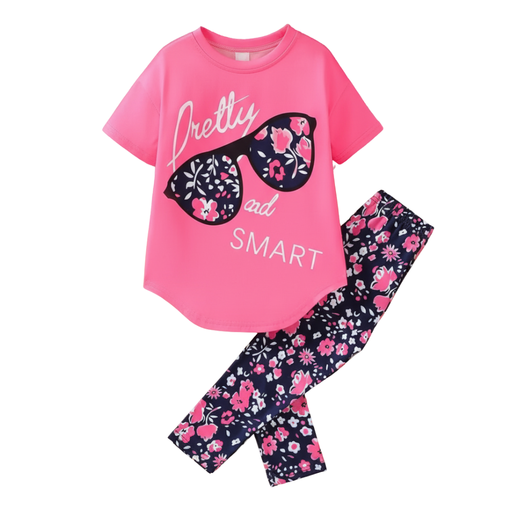 Girls Slogan T Shirt And Floral Bottoms Set For Summer