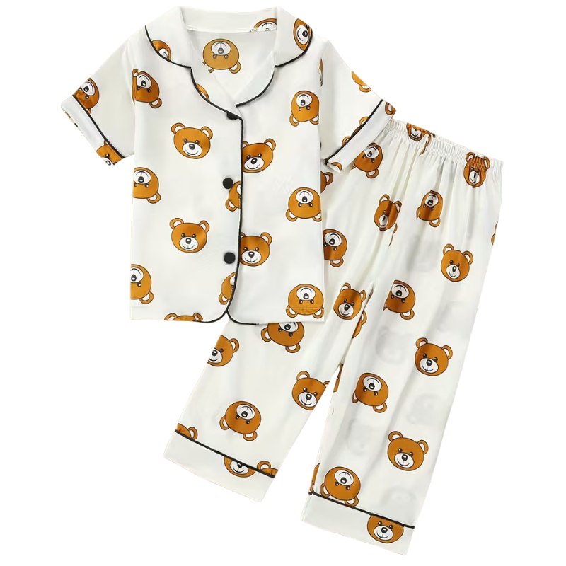 Cartoon Bear Print Short Sleeve Pajama Set