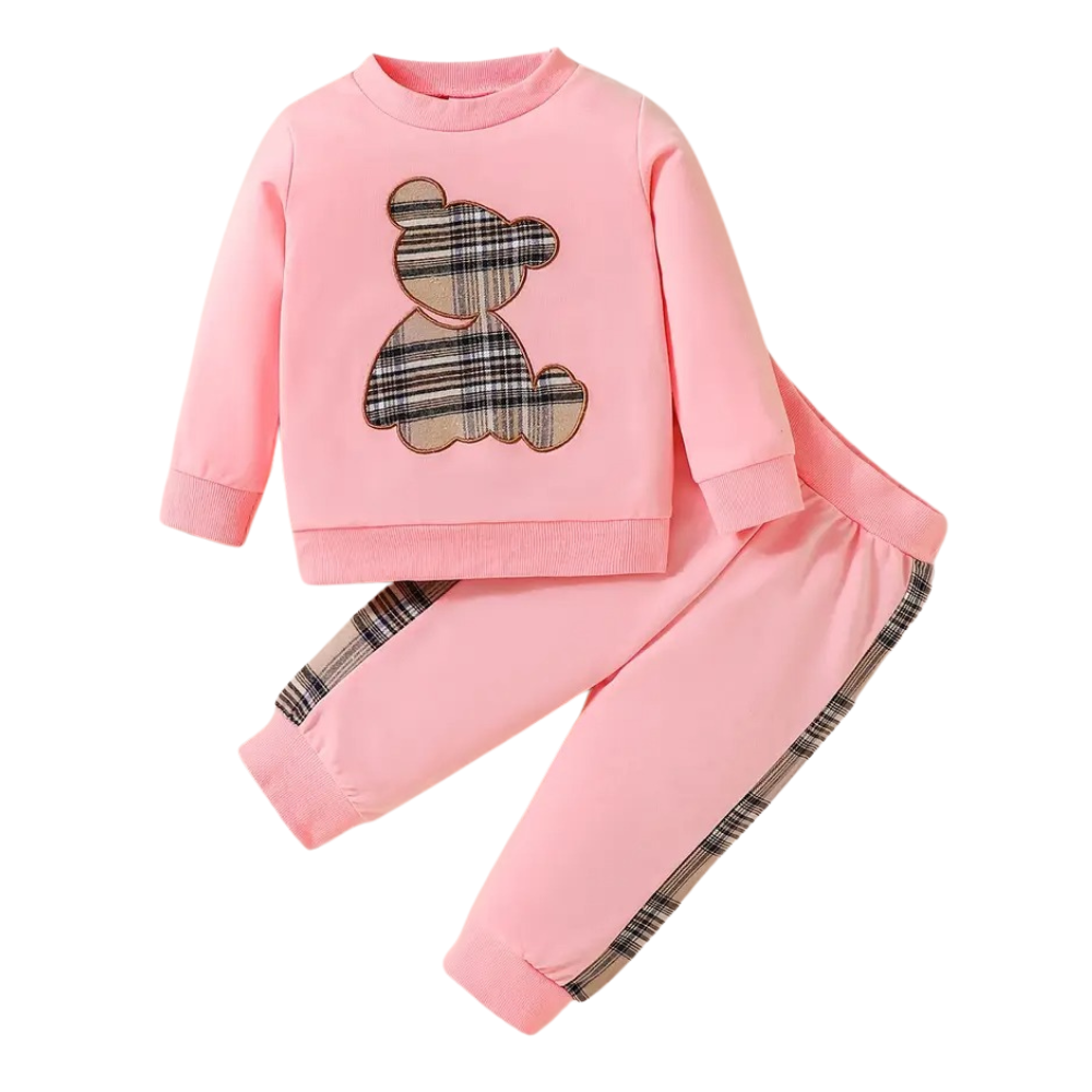 Bear Embroidery Toddler Two Piece Outfit Set