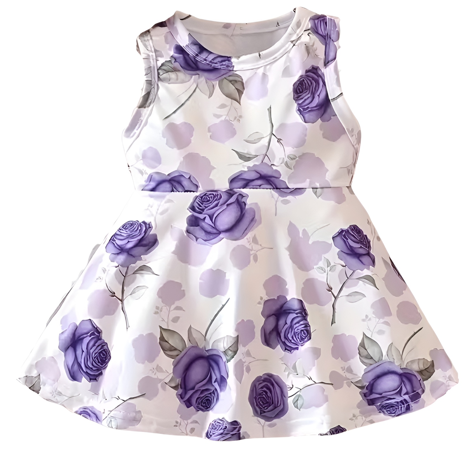 Rose and Leaf Print Sleeveless Dress for Girls