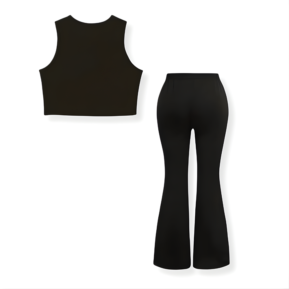 Stitch Print Sleeveless Tank Top And Flare Pants Set For Girls