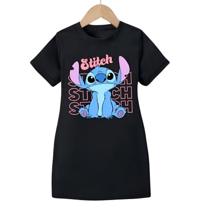 Stitch Cartoon Print Dress for Girls