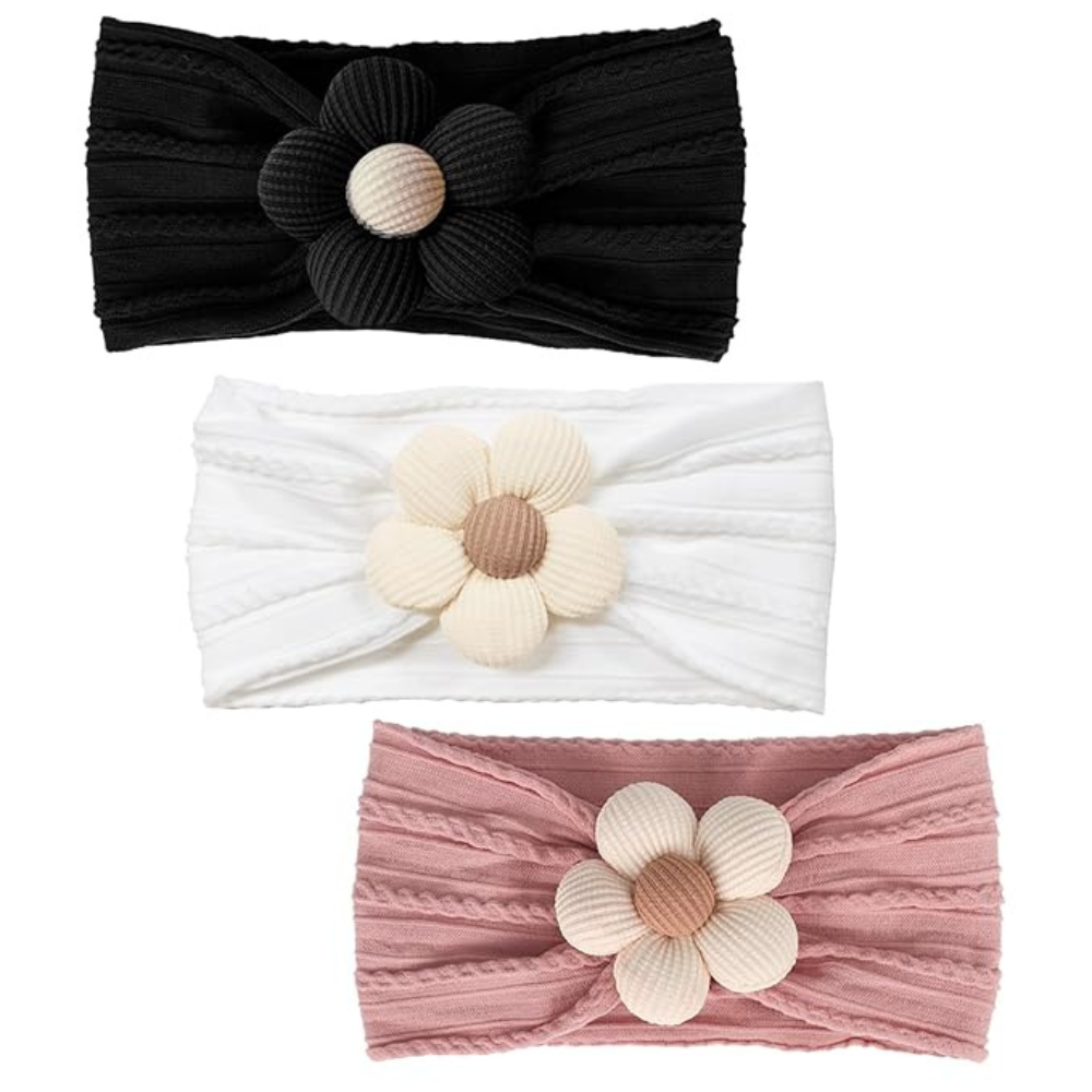 Baby Flower Soft Headbands For Baby Girls Pack Of 3