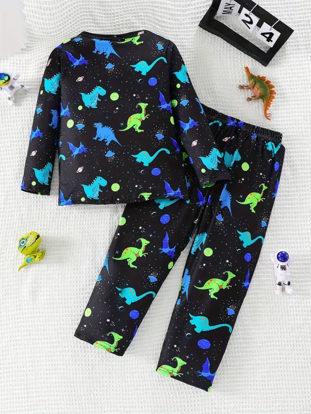 Dinosaur Print Pajama Set With Glow Effect