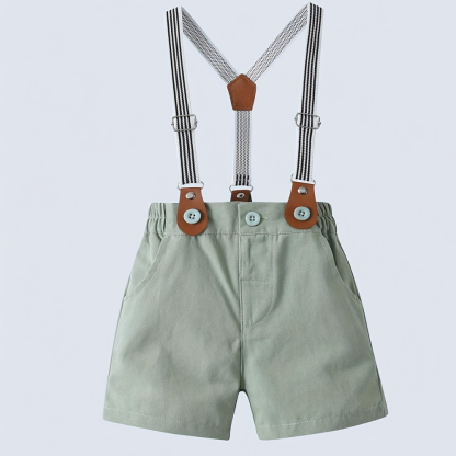 Short Sleeve Shirt With Bow Tie And Suspenders Shorts Set For Baby Boys
