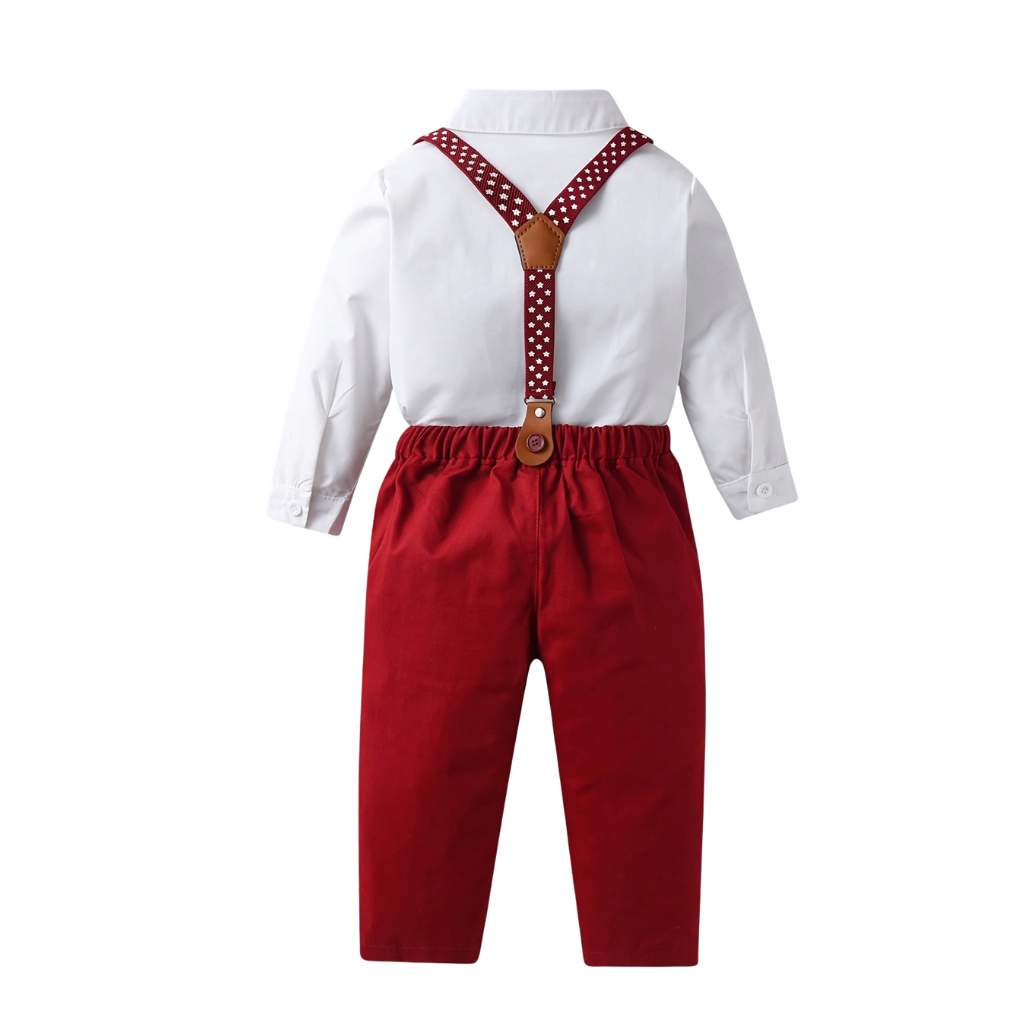Two Piece Outfit With Bow Tie And Suspenders For Boys