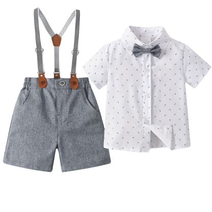 Short Sleeve Shirt And Suspender Shorts